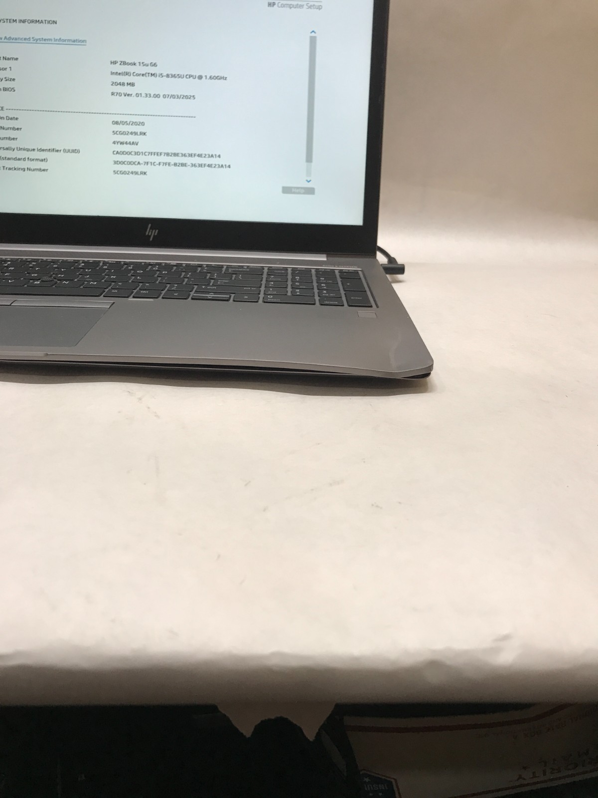 HP ZBook 15u G6 15″ Intel Core i5 NO RAM NO HDD/OS For Parts BENT CHASSIS!! – DW