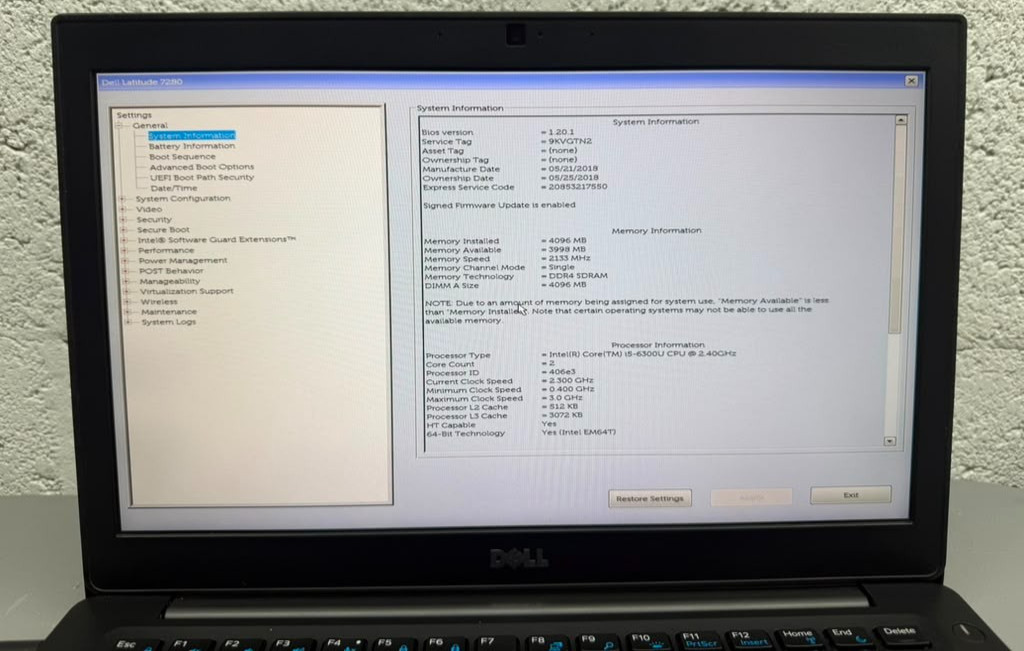 Dell Latitude 7280 12.5″ i5-6300U 4GB RAM 0GB SSD FOR PARTS