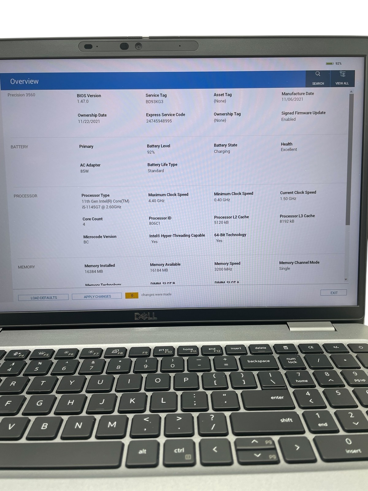 DELL PRECISION 3560 15″ I5-1145g7 16GB 128GB – Grade C Low Battery Health
