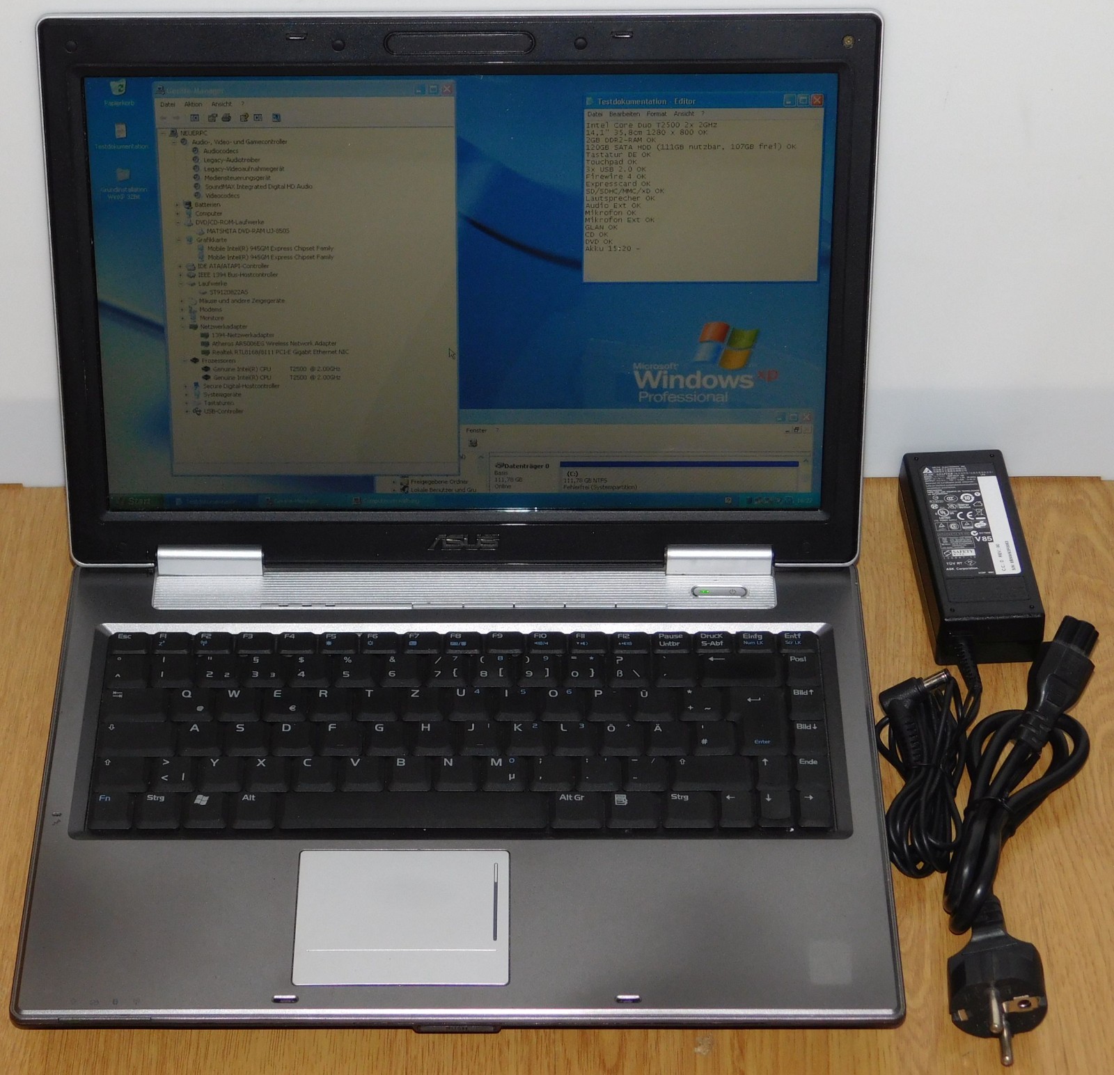 14.1″ Laptop Notebook Asus PRO80H Intel Core Duo 2x 2GHz 120GB 2GB Win XP Pro