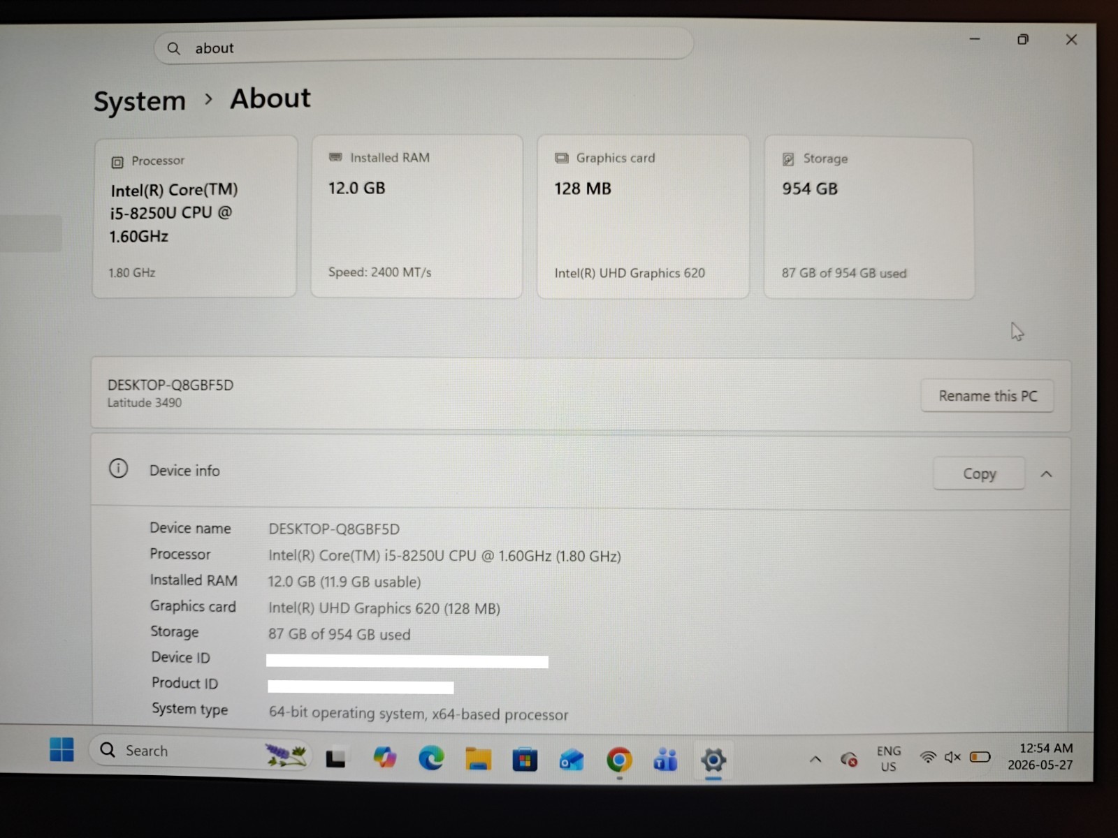 Dell Latitude 3490 14″ 8th gen i5 12gb ram 1tb ssd