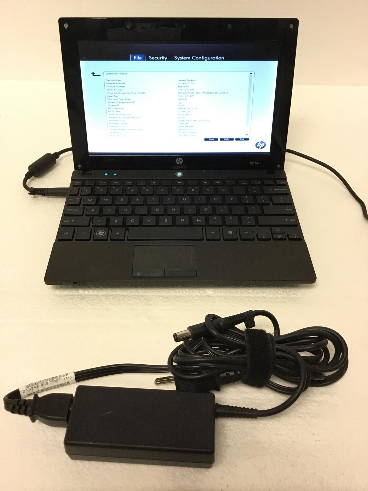HP Mini 5103 Intel Atom Cpu N475 1.83GHz 10″ Laptop w/2GB, Ac Adapter, FREE SHIP