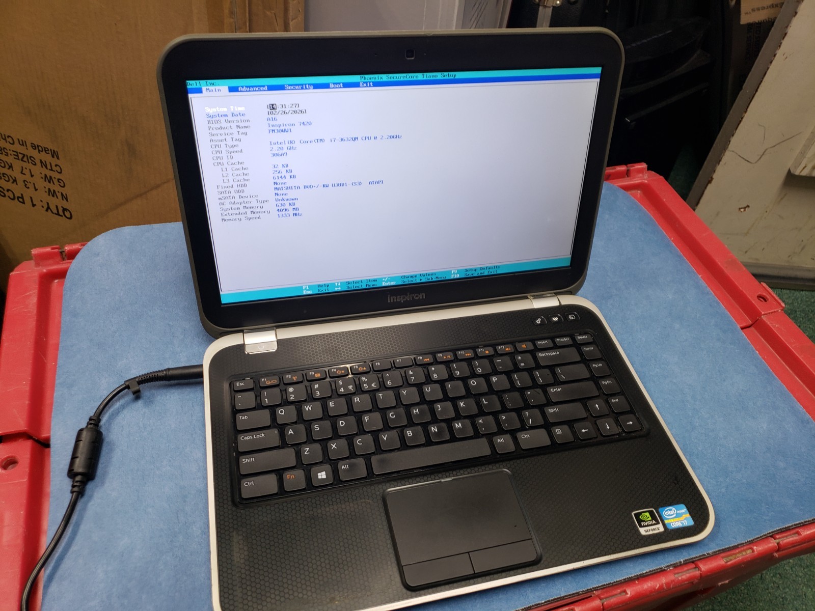 Dell Inspiron 5420 14R 7420 laptop i7-3632qm 2.20ghz 4gm ram no hdd for parts