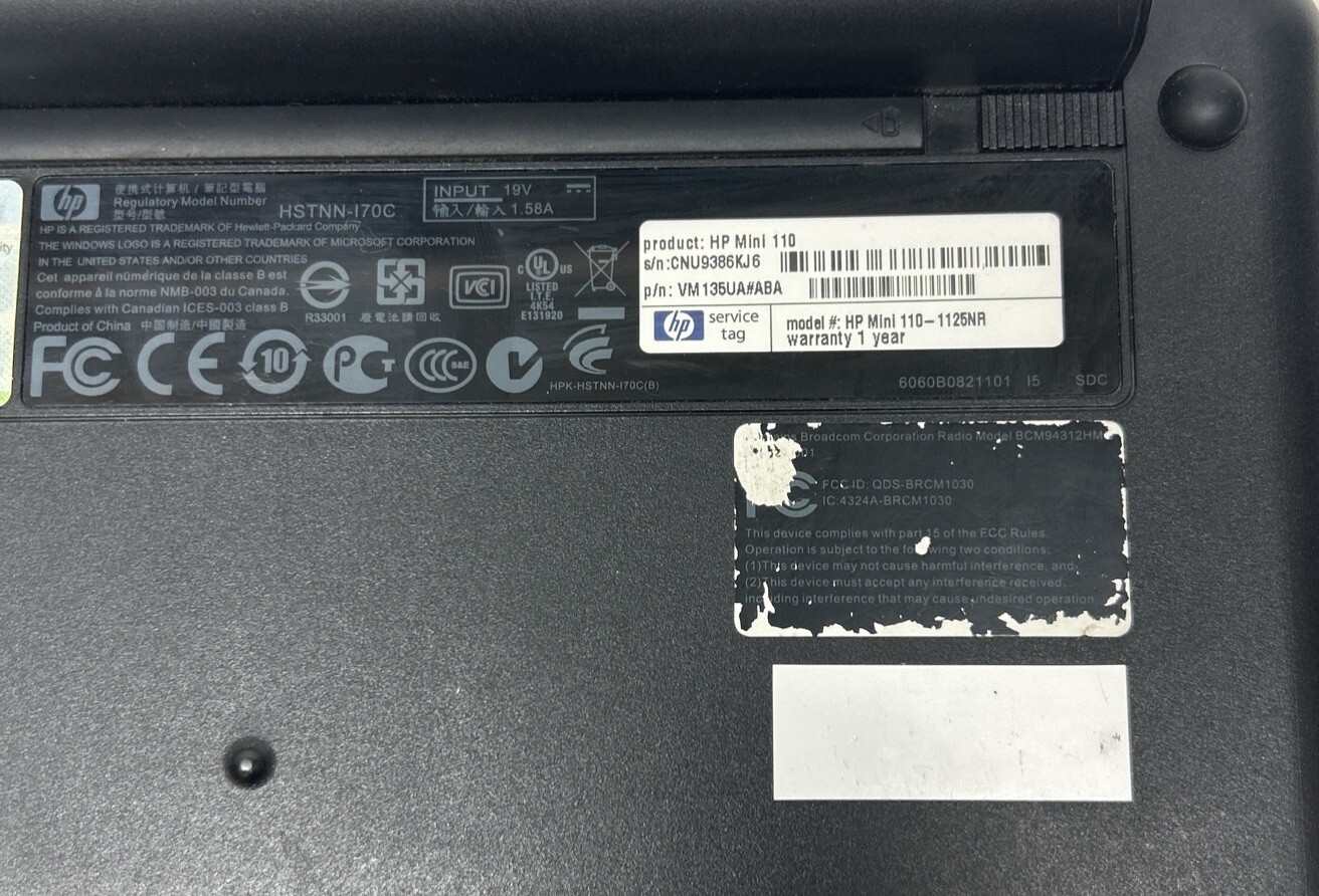 HP Mini 110-1100 Intel Atom N270 1.6GHz 1024 MB