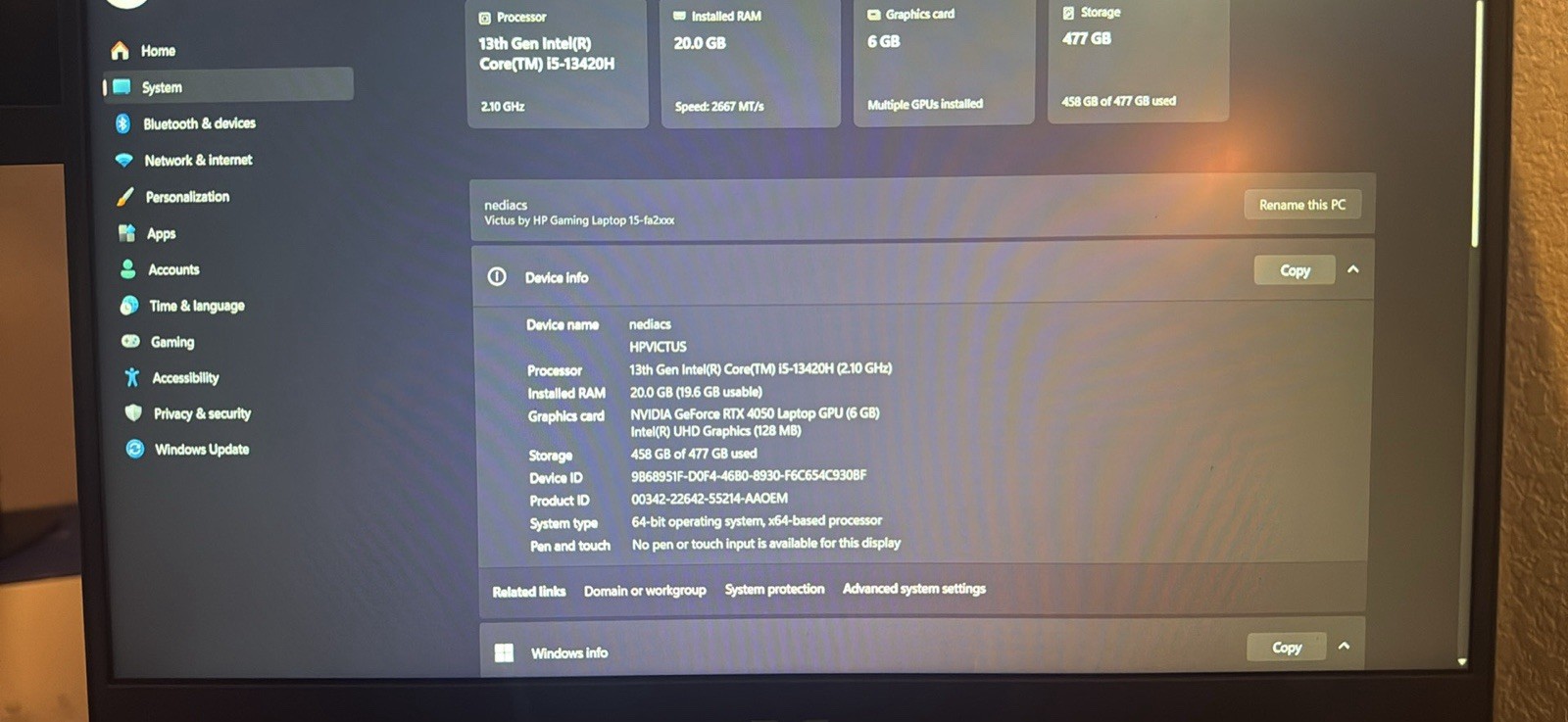 HP Victus 15-fa2xxx 15.6″ Gaming Laptop i5 13th Gen 20GB RTX 4050 SSD