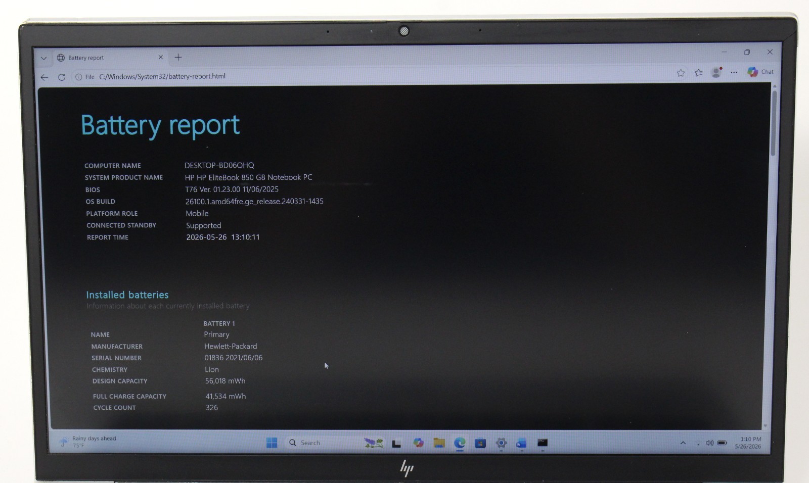 HP Elitebook 850 G8 15.6″ 2.4GHz i5-1135G7 256GB SSD 16GB RAM Win 11 ; 6181311
