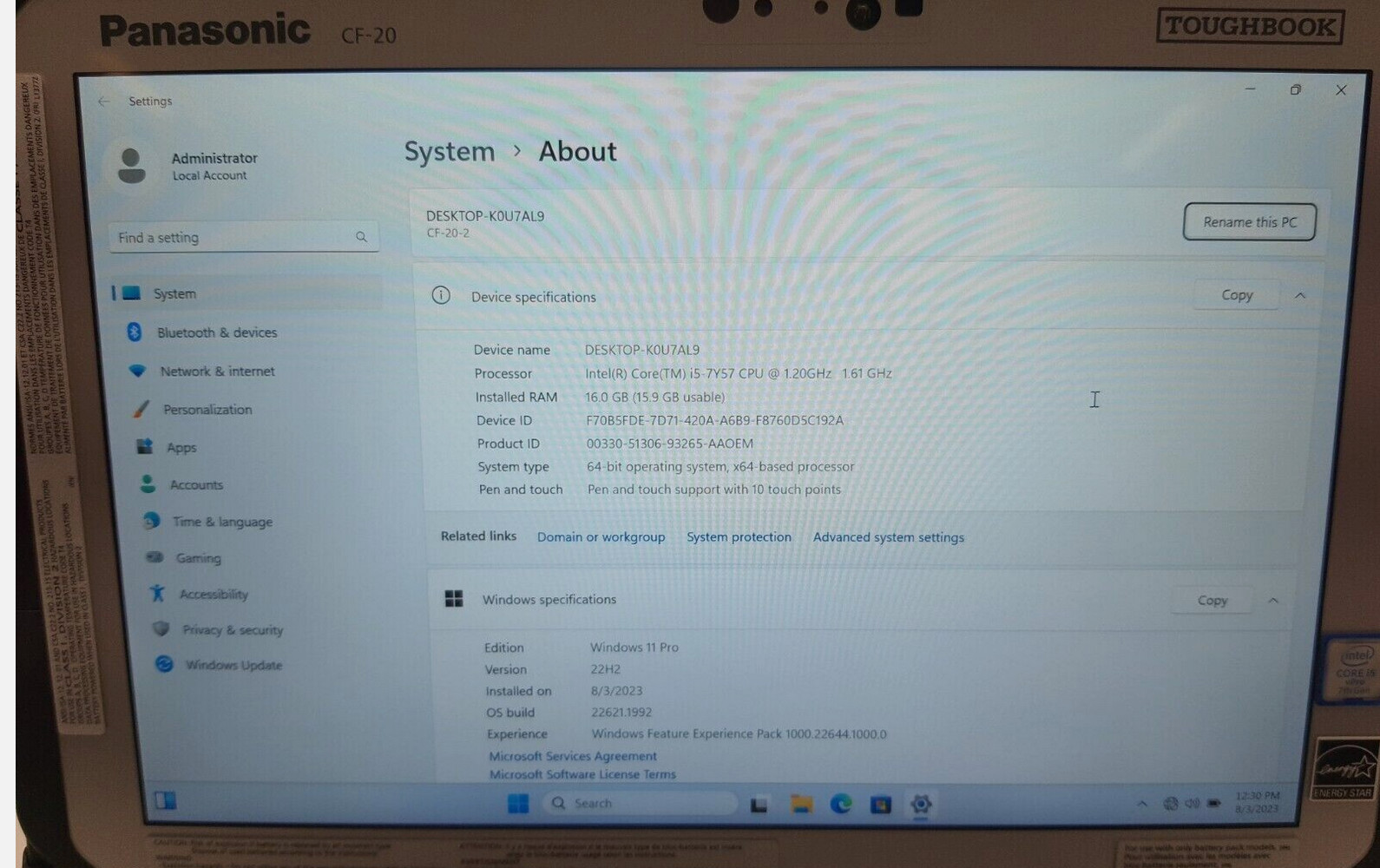 Panasonic Toughbook CF-20, i5 10.1, MK2, 16GB, 256GB, Barcode, Unlocked 4G GPS