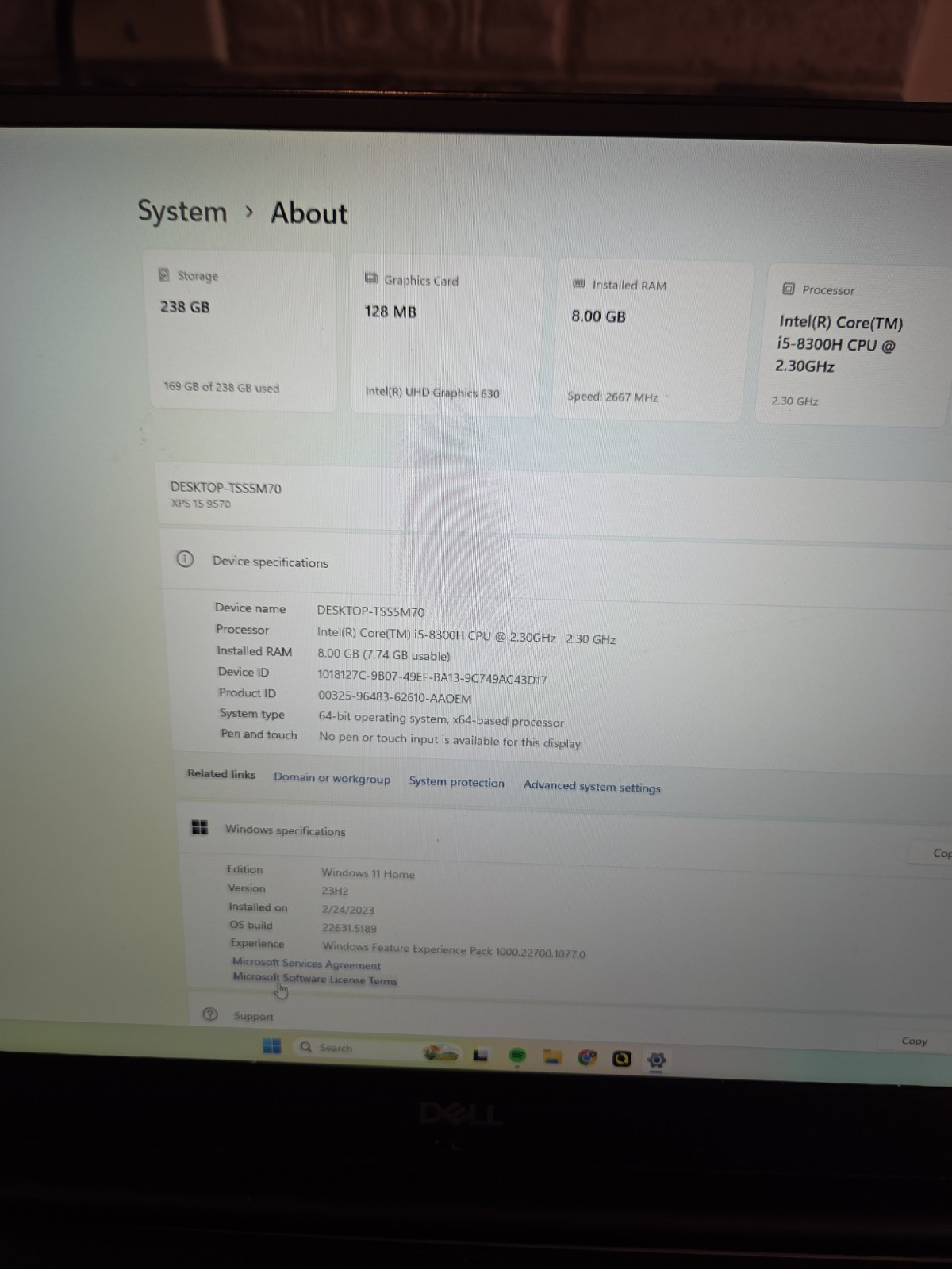 Dell XPS 15 9570 Intel Core i5-8300H 2.3GHz 8GB RAM 256GB NVMe