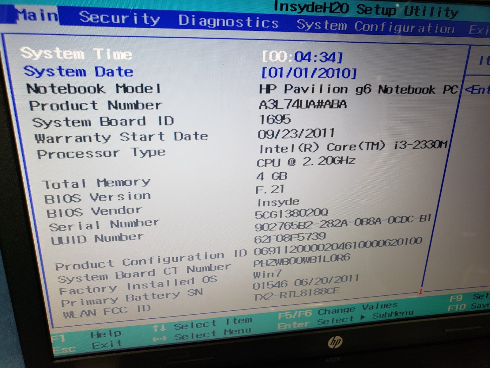 HP Pavilion g6 Intel Core i3-2330M 2.20GHz 4GB Ram 600 GB HDD bad battery