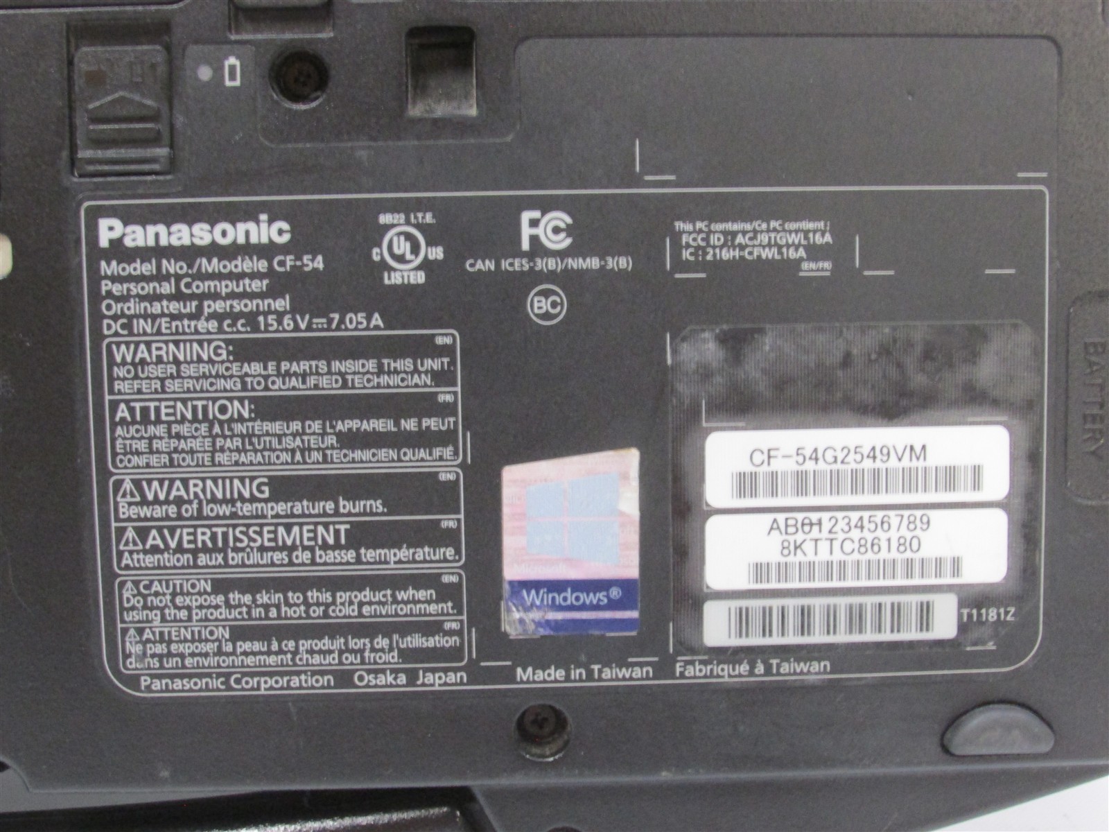 Panasonic Toughbook CF-54 MK3 i5-7300U 2.6GHz 8GB 500GB HDD 14″ W10P BIOS LK/DMG
