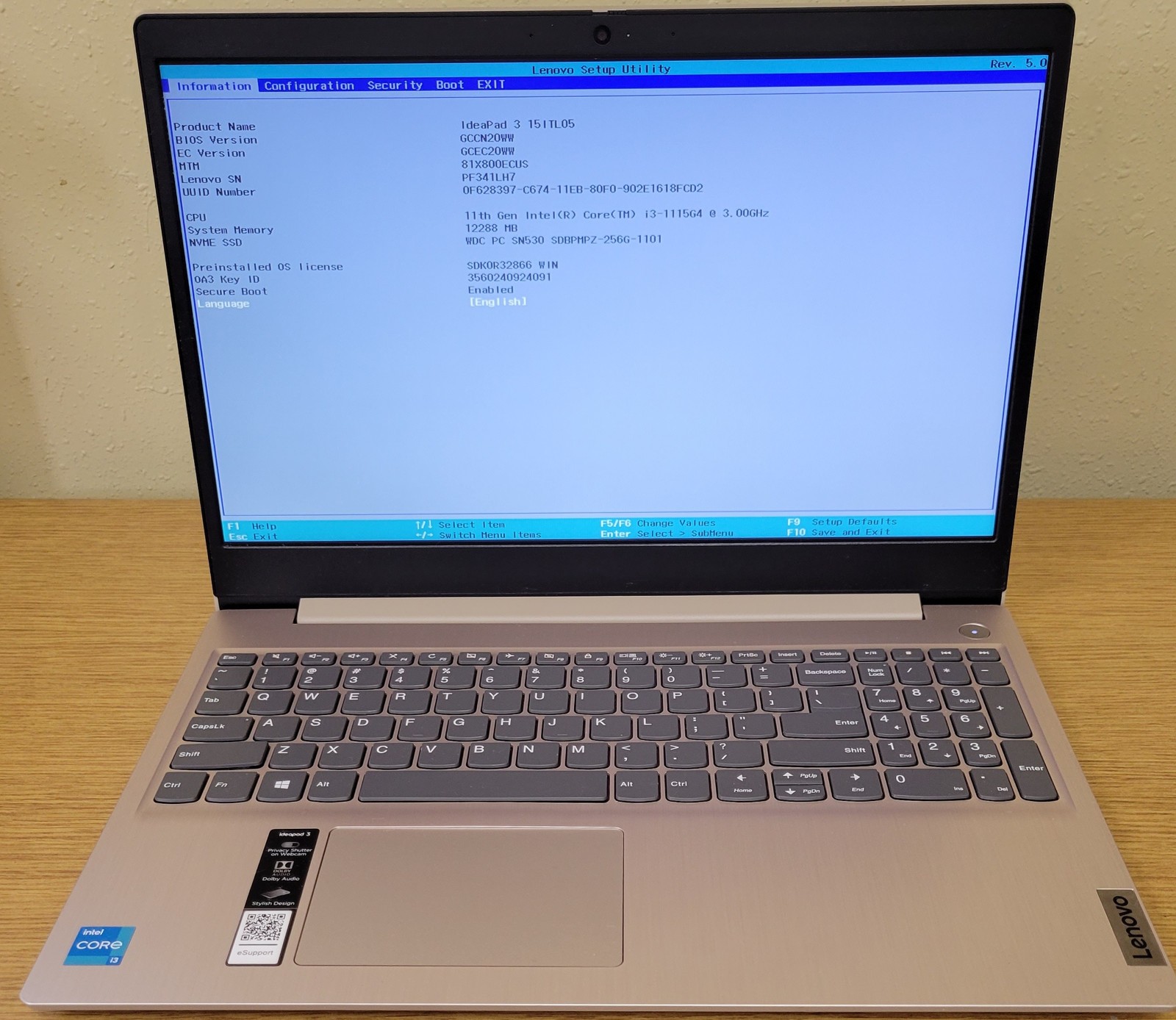 Lenovo IdeaPad 3 15itl05 i3-1115G4 3.0GHz 12GB 256GB NVMe NO OS/HDD