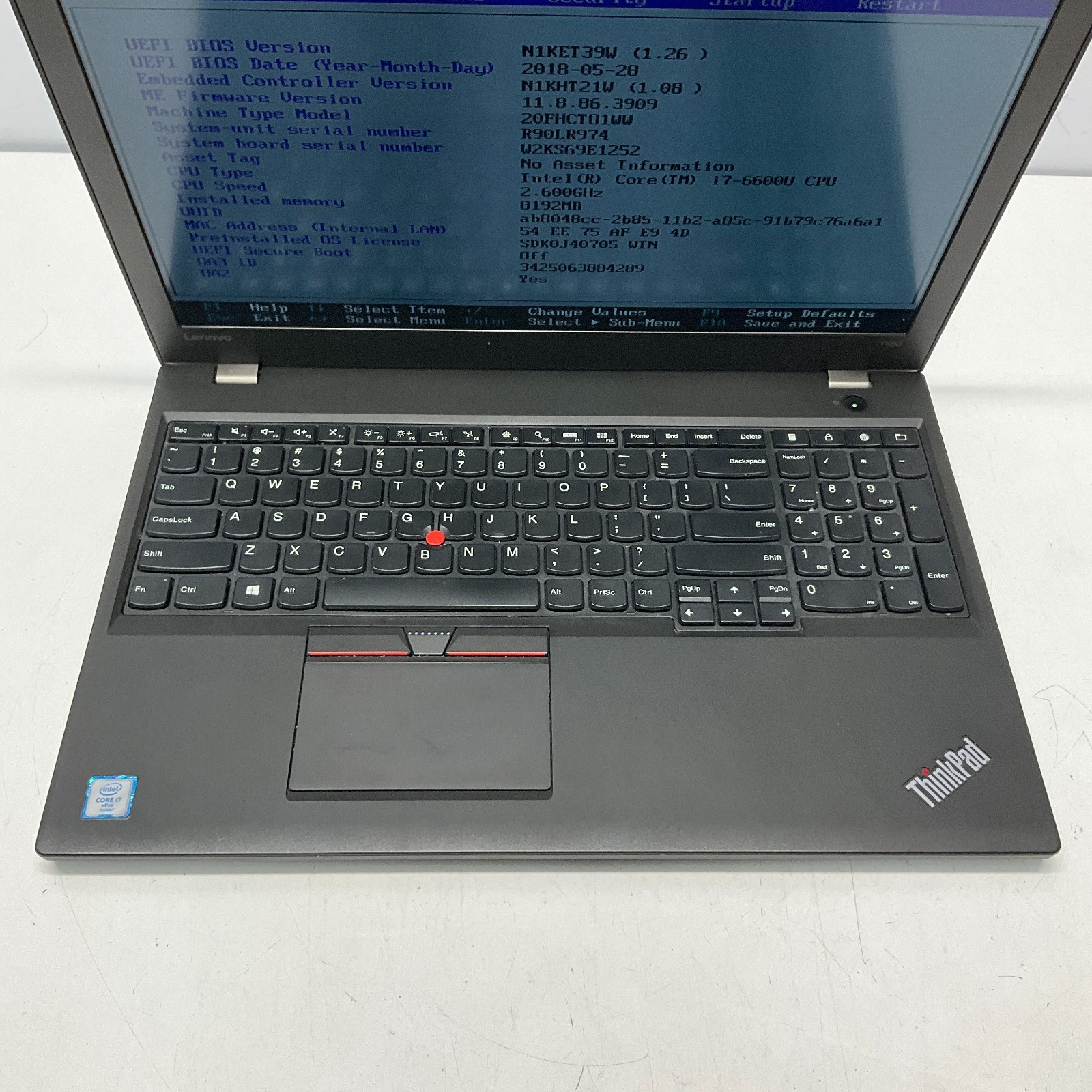 Lenovo ThinkPad T560 Intel Core i7-6600U @ 2.60GHz 8GB NO HDD NO OS NO BATT