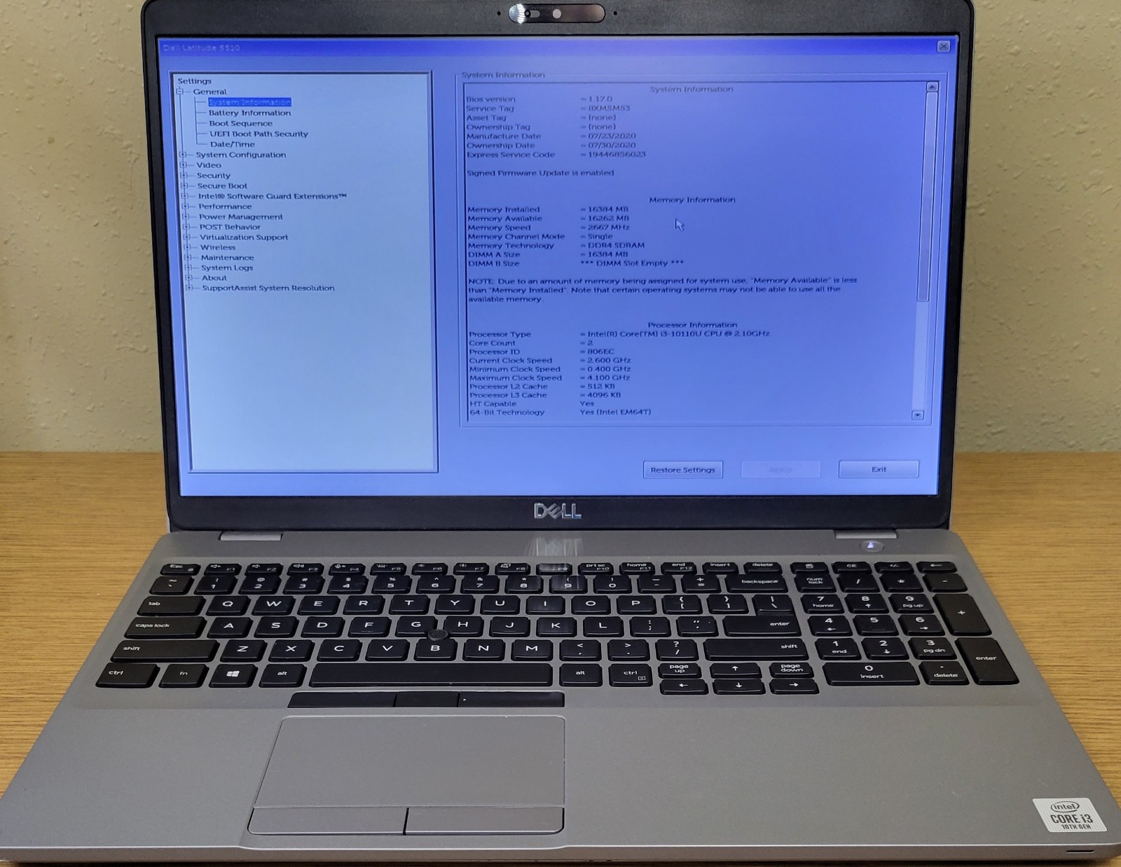 Dell Latitude 5510 i3-10110U 2.10GHz 16GB DDR4 No OS/SSD/HDD GRADE**B**