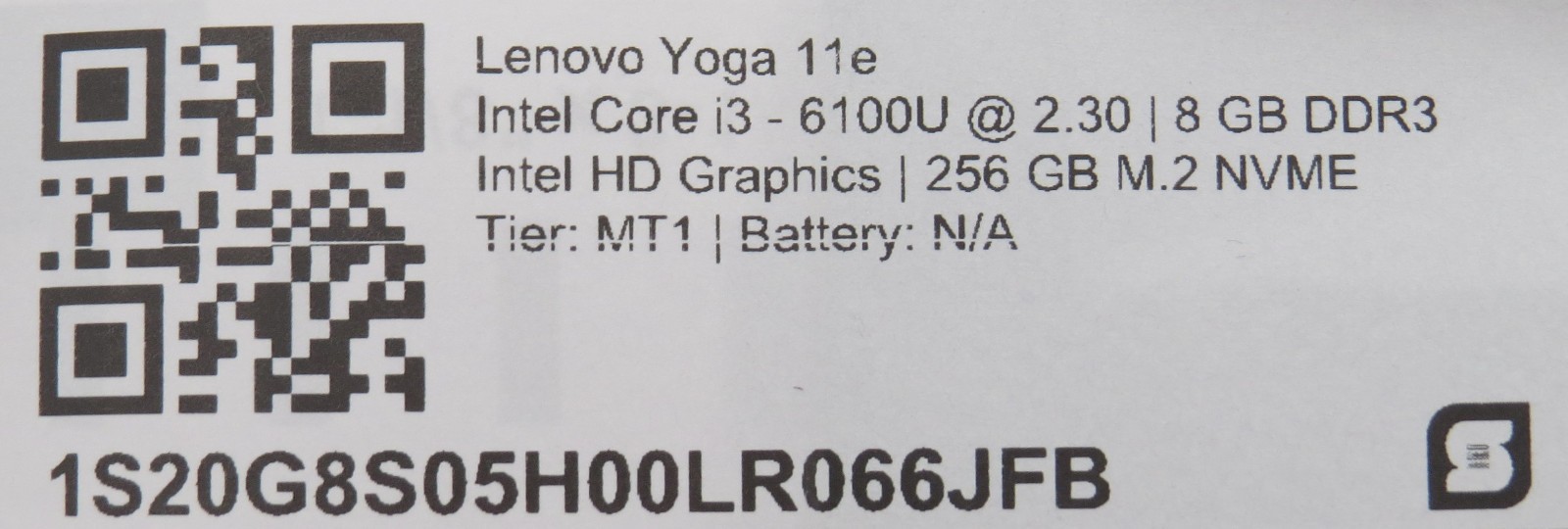 Lenovo Yoga 11e i3-6100U @ 2.3GHz 8GB DDR3 256GB m2 11″ Touch No Batt/OS