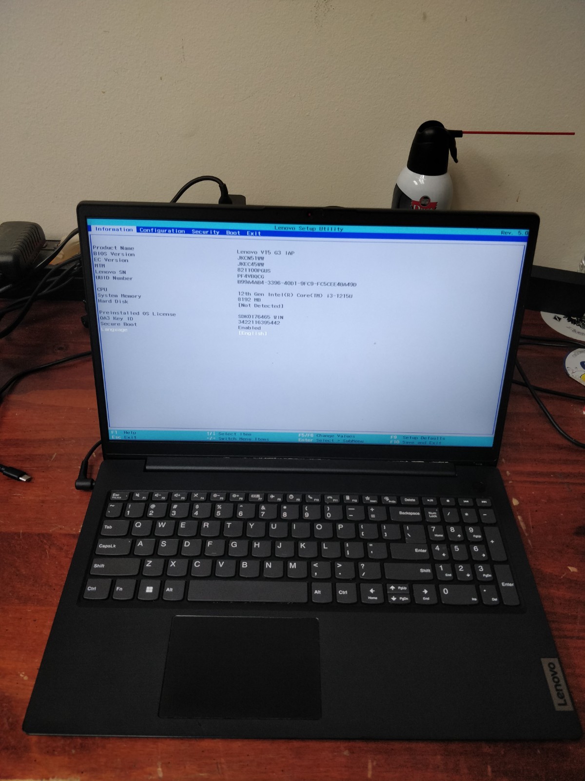 Lenovo V15 G3 IAP INTEL CORE I3-1215U@2.80GHz 8GB RAM NO DRIVE PARTS 8764