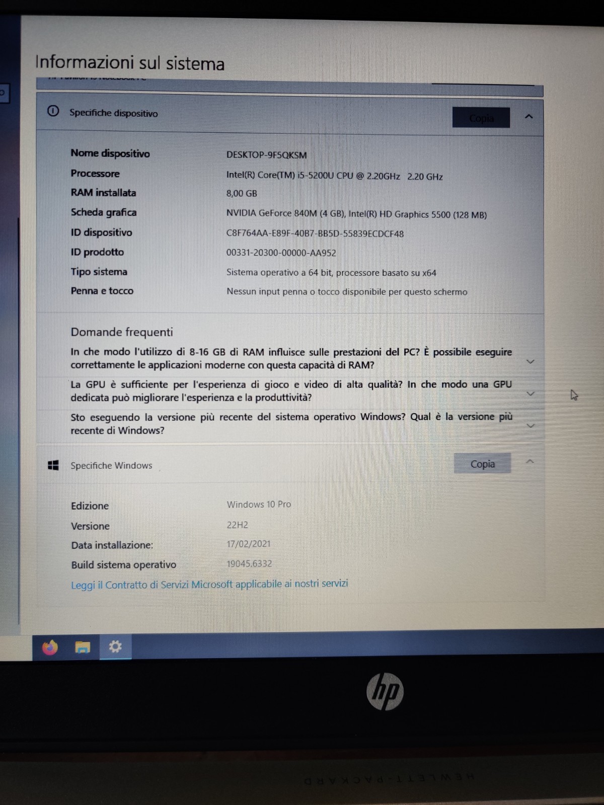 HP Pavilion 15 i5-5200U 8GB 500GB SSHD Full HD NVIDIA 840M Windows 10 Pro GF840M