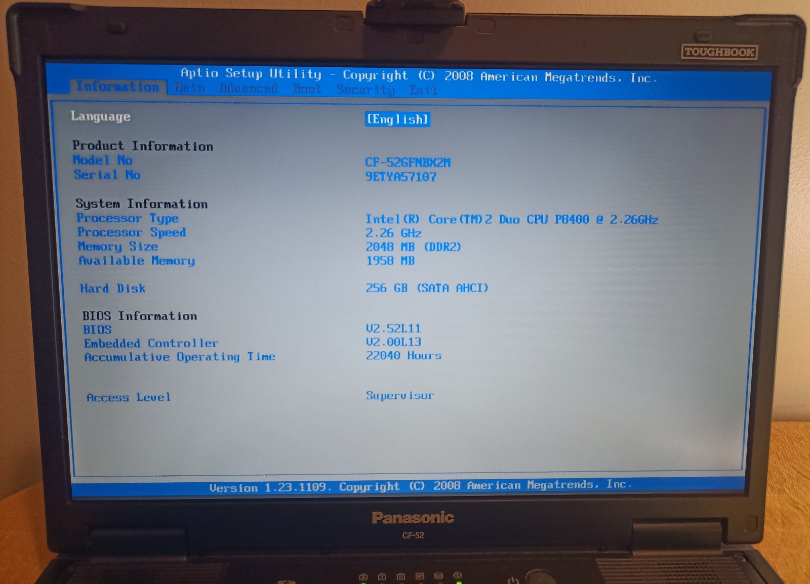 Panasonic ToughBook CF-52 Intel Core 2 Duo 2.26GHz 2GB RAM 256GB SSD 15.4″