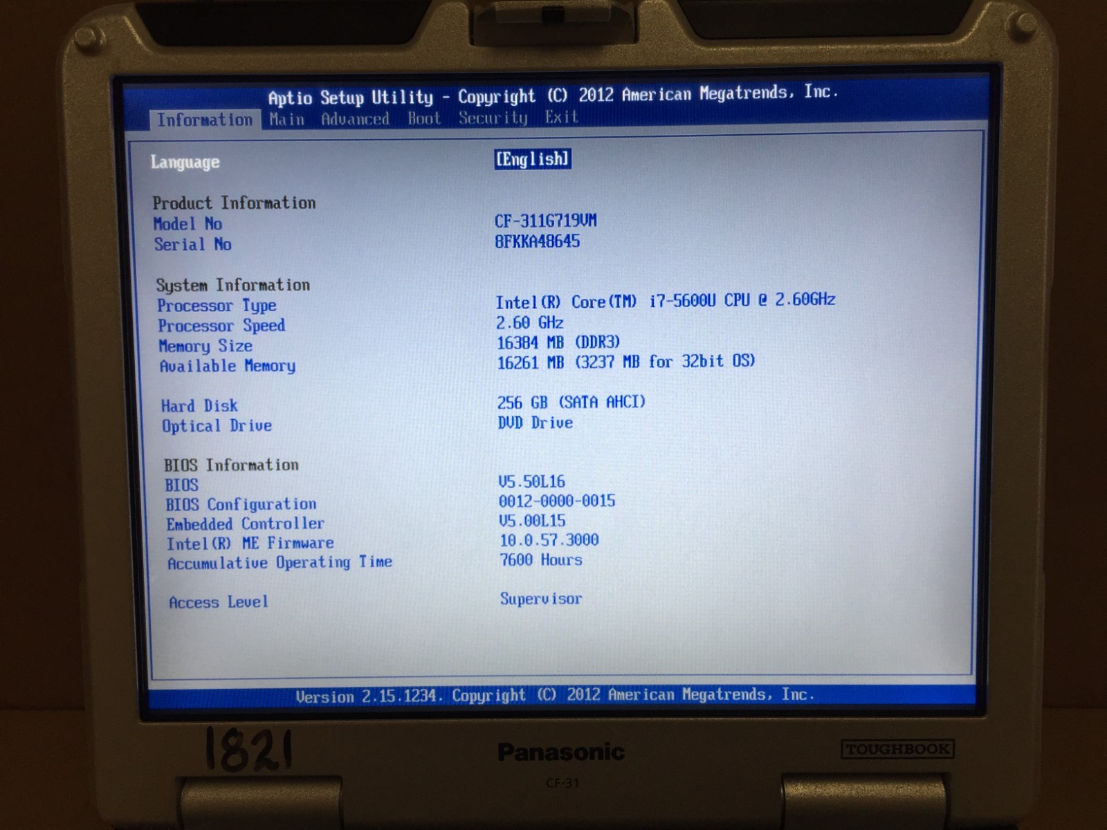 Panasonic Toughbook CF-31 MK5 i7-5600U 16GB RAM 256GB SSD Touch GPS DVD No AC