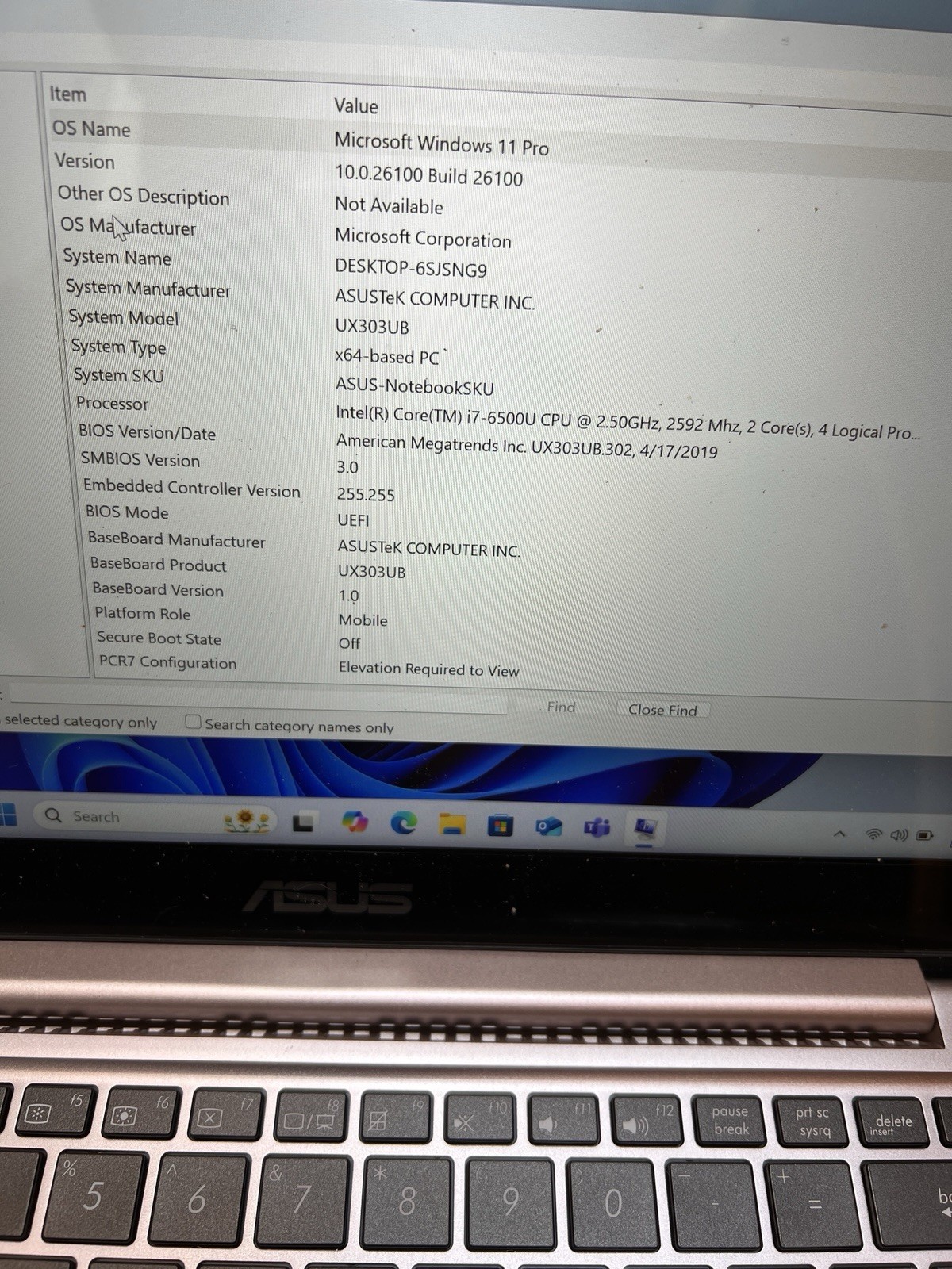 Asus Zenbook UX303UB, I7,12G Ram SSD250 G Nvidia Touch Screen Win 11 Pro No:2