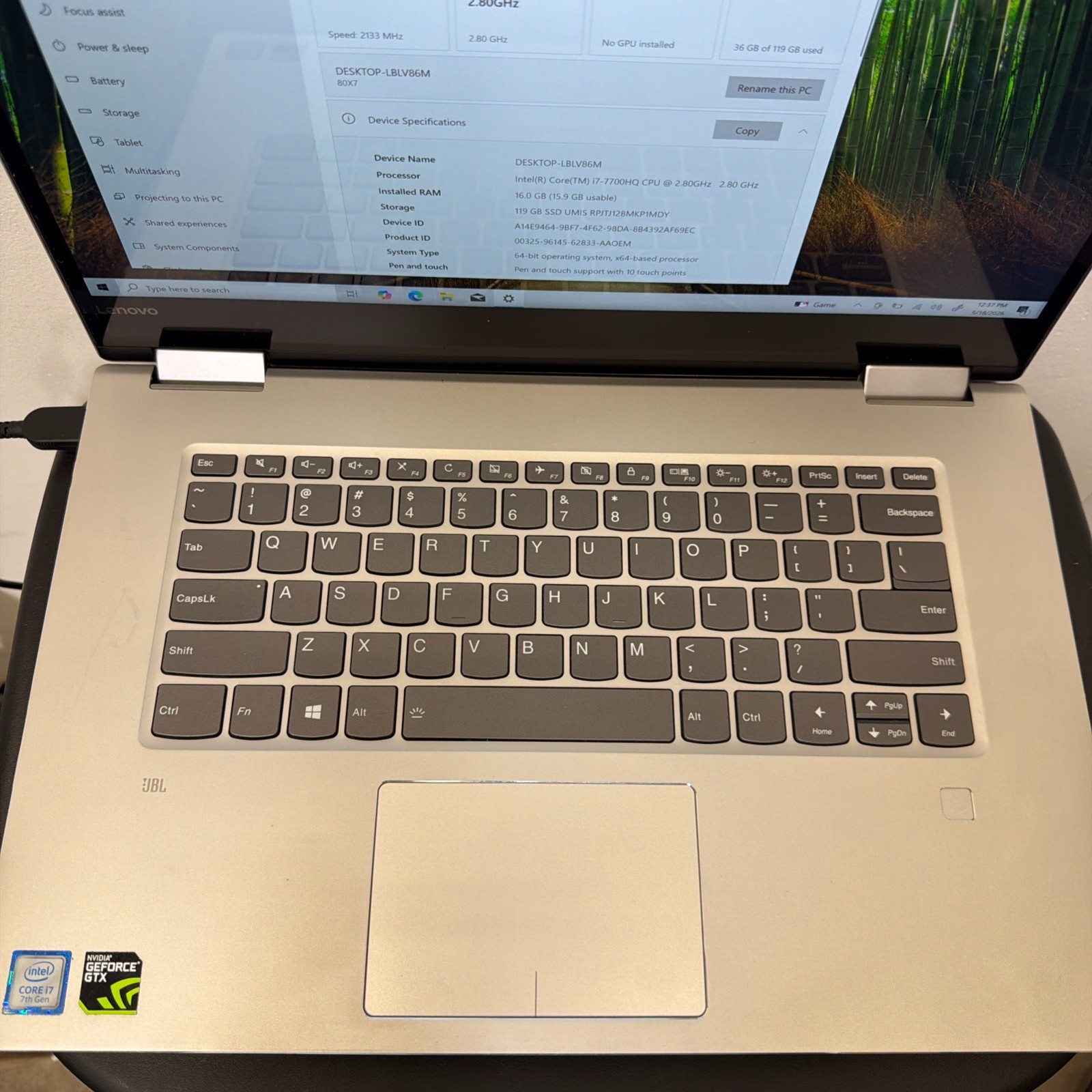 Lenovo Yoga 720-15IKB i7 7700HQ 16GB RAM 256G Win FOR PARTS