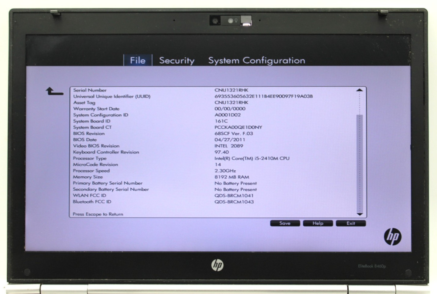 HP EliteBook 8460p i5-2400@3.10GHz 8GB DDR3 NO STORAGE OR OS *USED/TESTED*