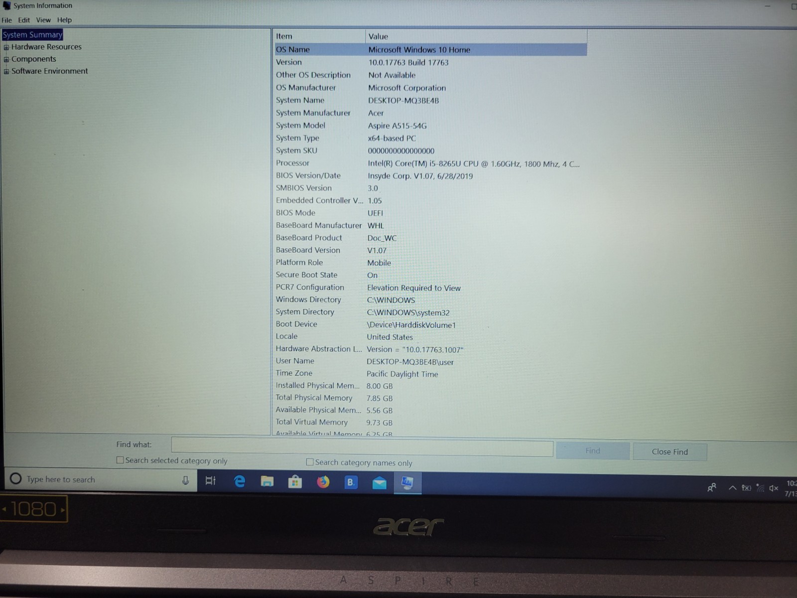 ACER ASPIRE A5 i5-54 SERIES INTEL CORE I5 8TH GEN 8GB RAM Windows 10 Bad Battery