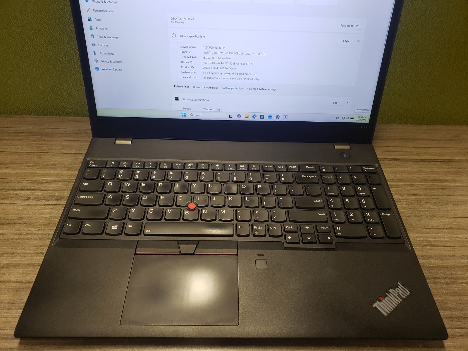 LENOVO THINKPAD T580 LAPTOP i5-8350U 16GB RAM 238GB SSD WIN 11 Pro Wifi – READ