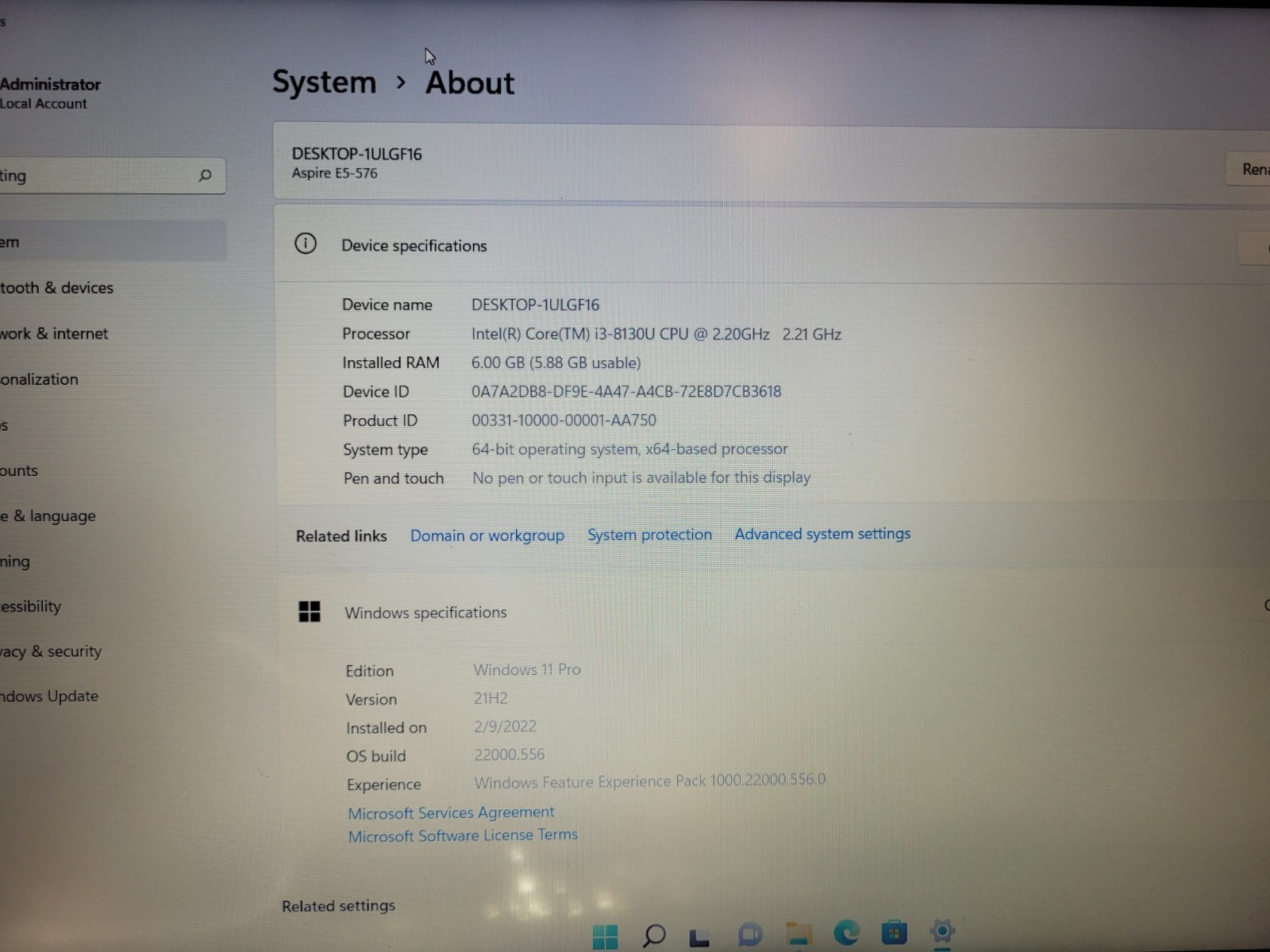 Acer aspire E5-576 16.6″ i3-8130u 2.2ghz 6gb ram 1tb hdd NXGRYAA0019180BC847600