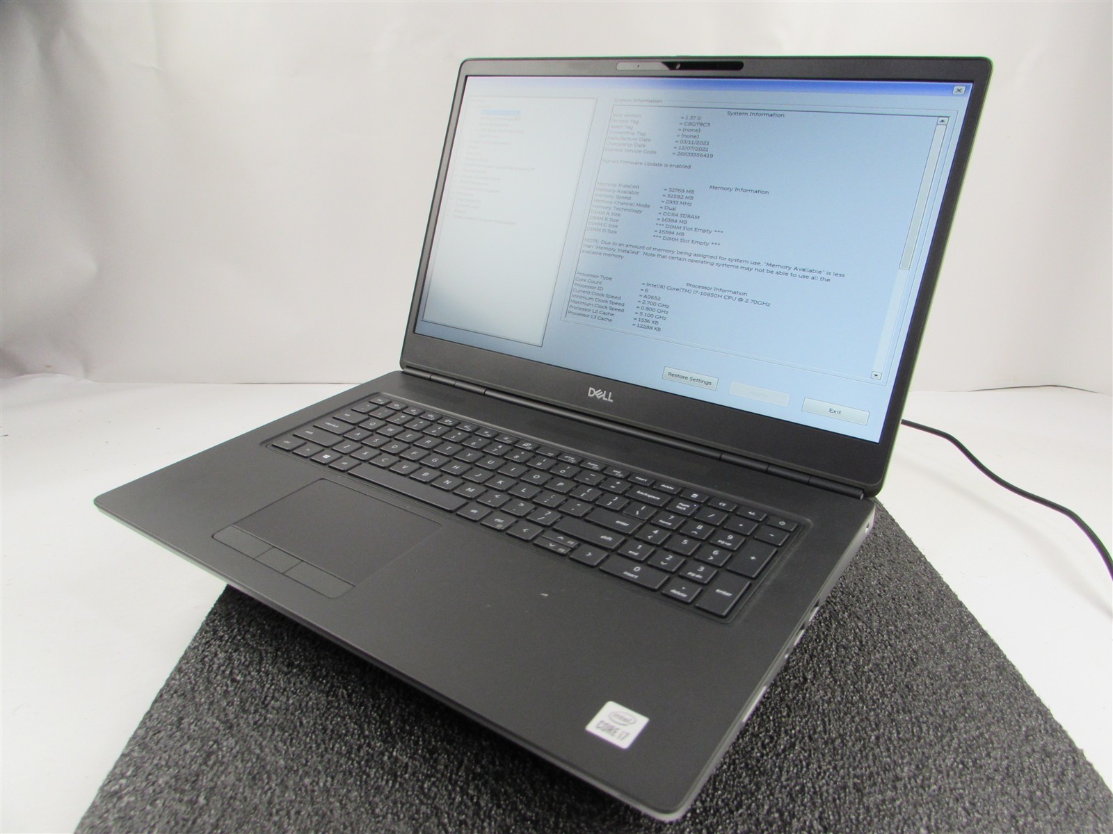 DELL PRECISION 7750 1920X1080 FHD I7-10850H 1TB 32GB RAM RTX 4000 WIN 11 PRO