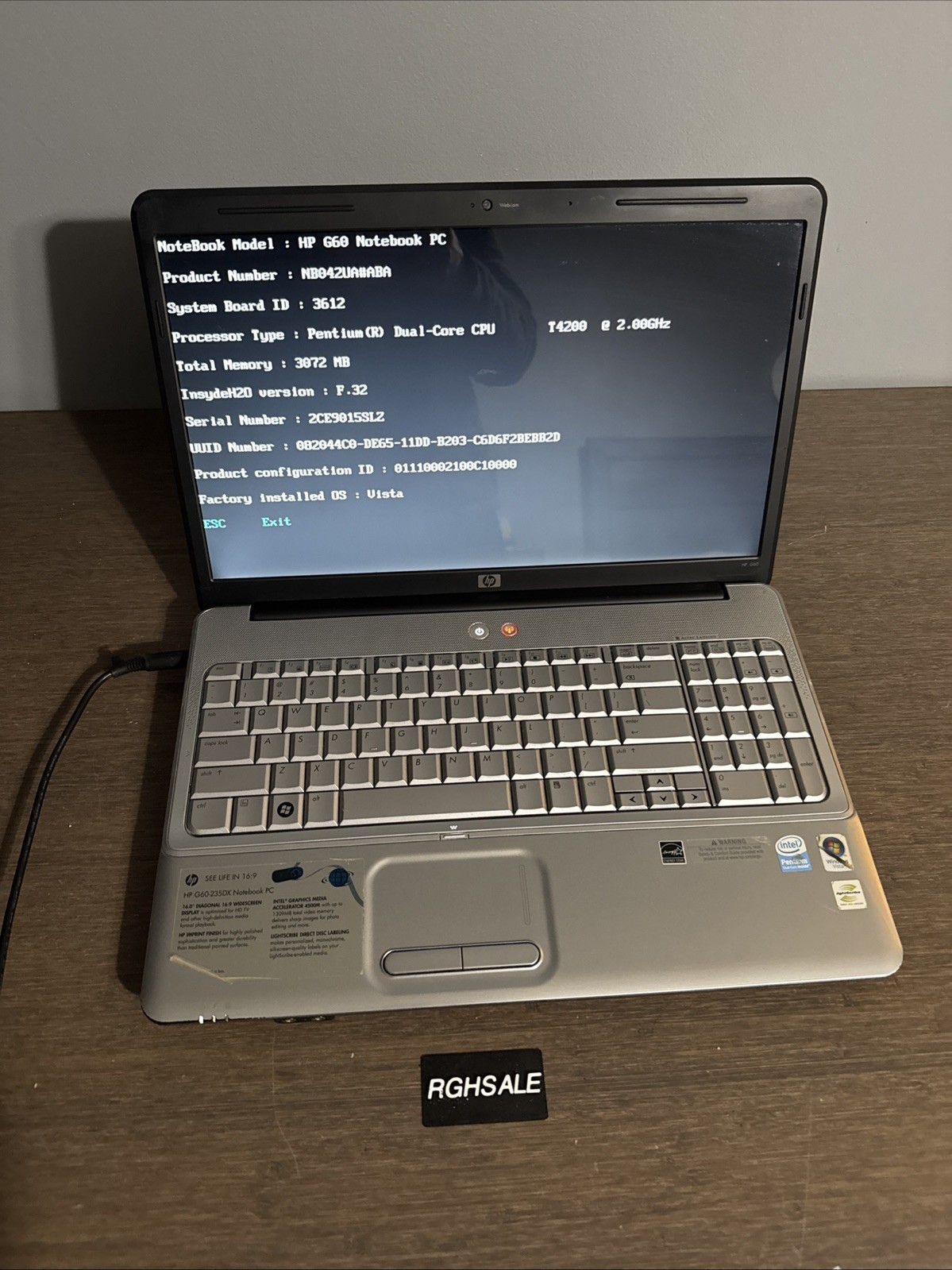 HP G60-235dx Laptop With Power Cable – Boots – FOR PARTS READ