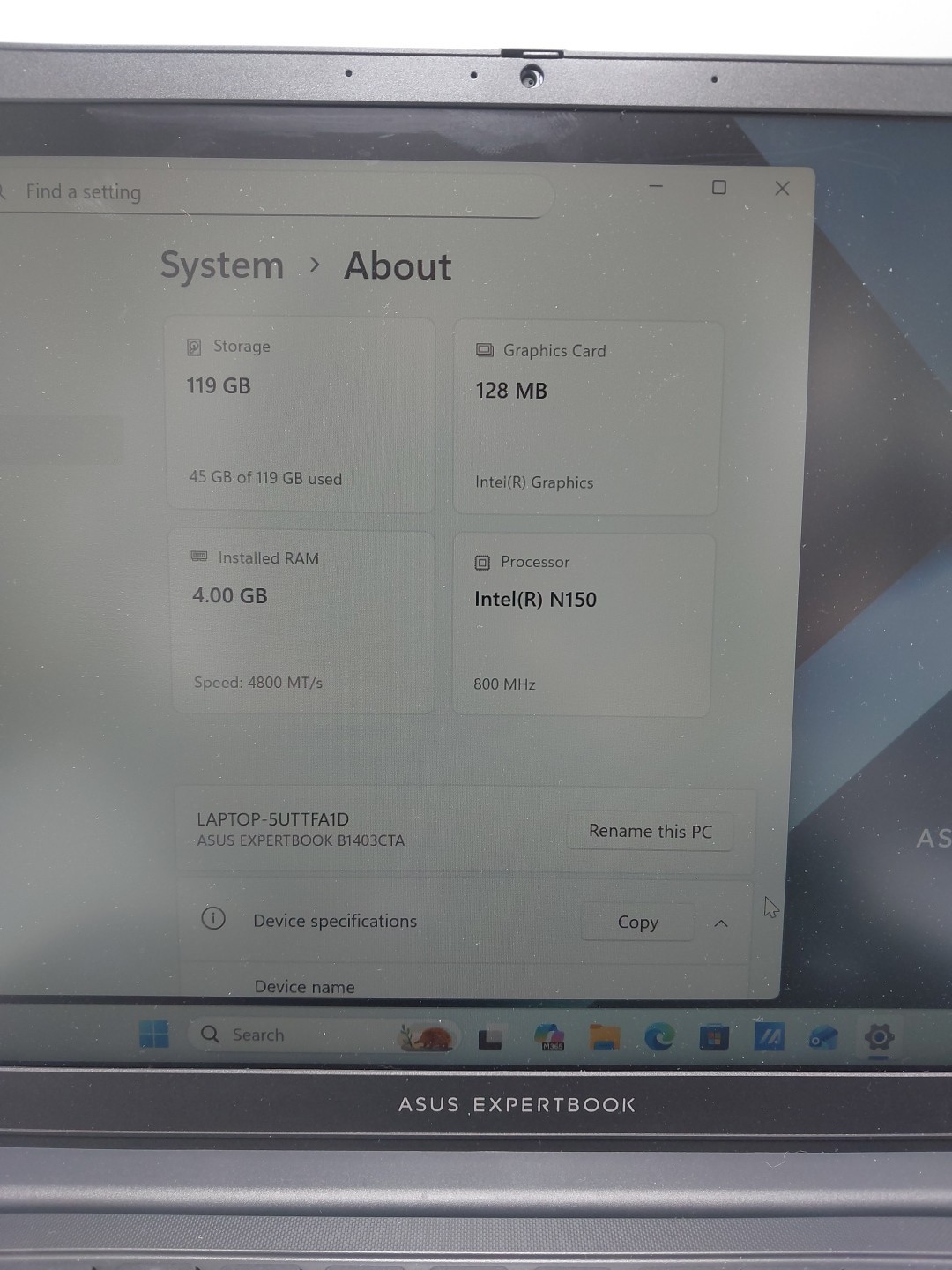 Asus ExpertBook B1 B1403CTA 14″ N150 0.8GHz 4GB RAM 128GB SSD