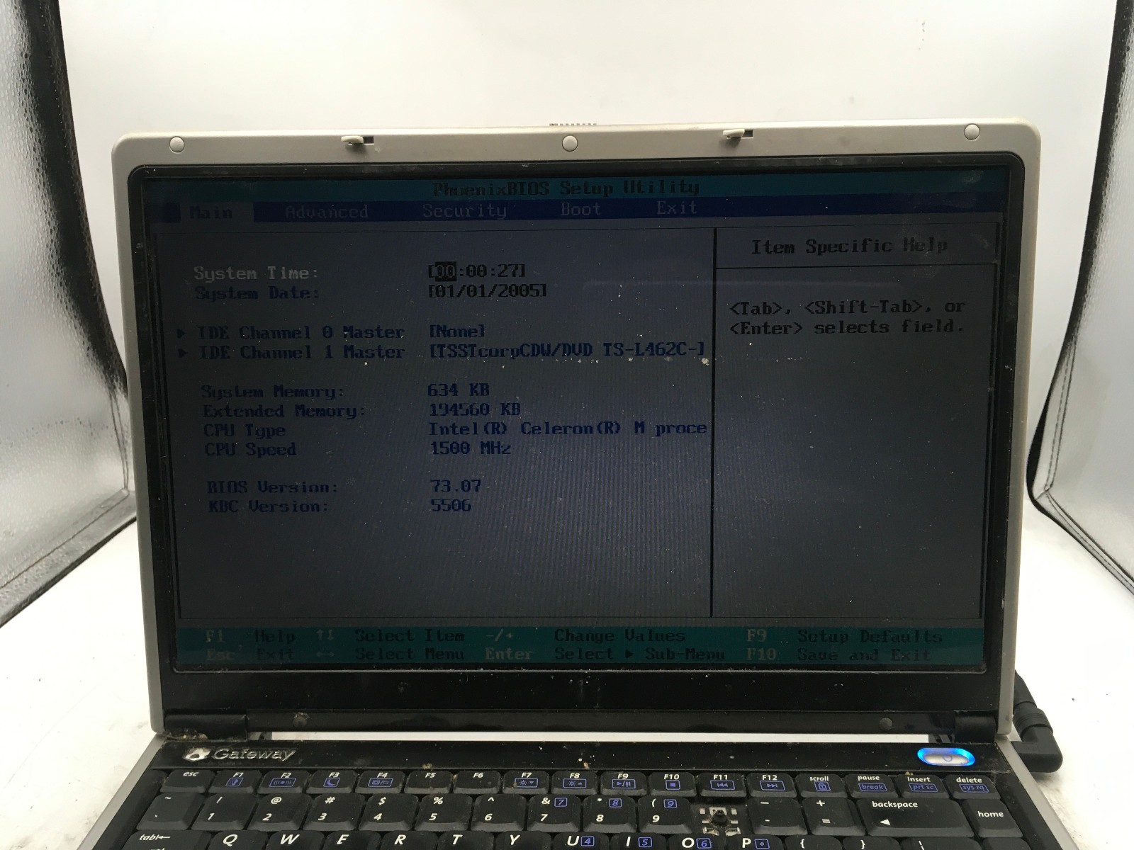 GATEWAY W323 UI1 – BOOTS TO BIOS – INTEL CELERON M – 256MB RAM – READ DESC – BB!