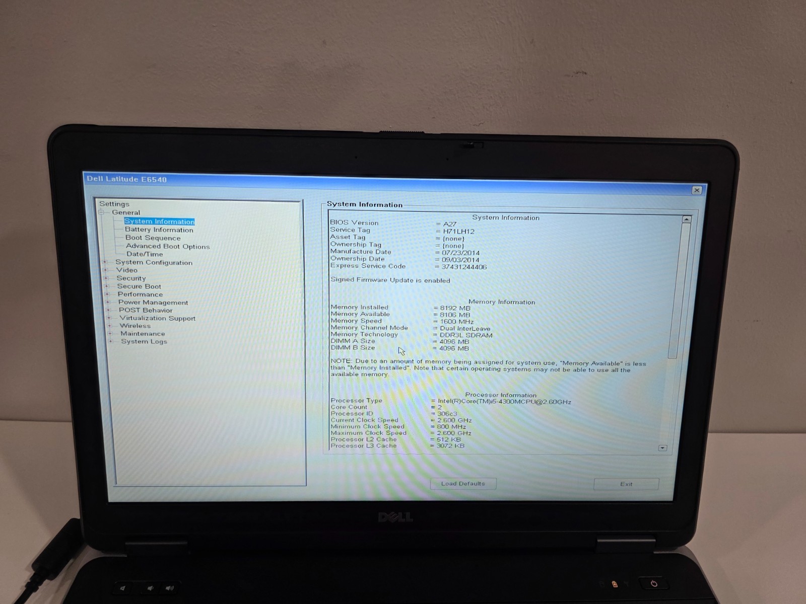 Dell Latitude E6540 Intel i5-4300M 8GB 320GB HDD Bluetooth