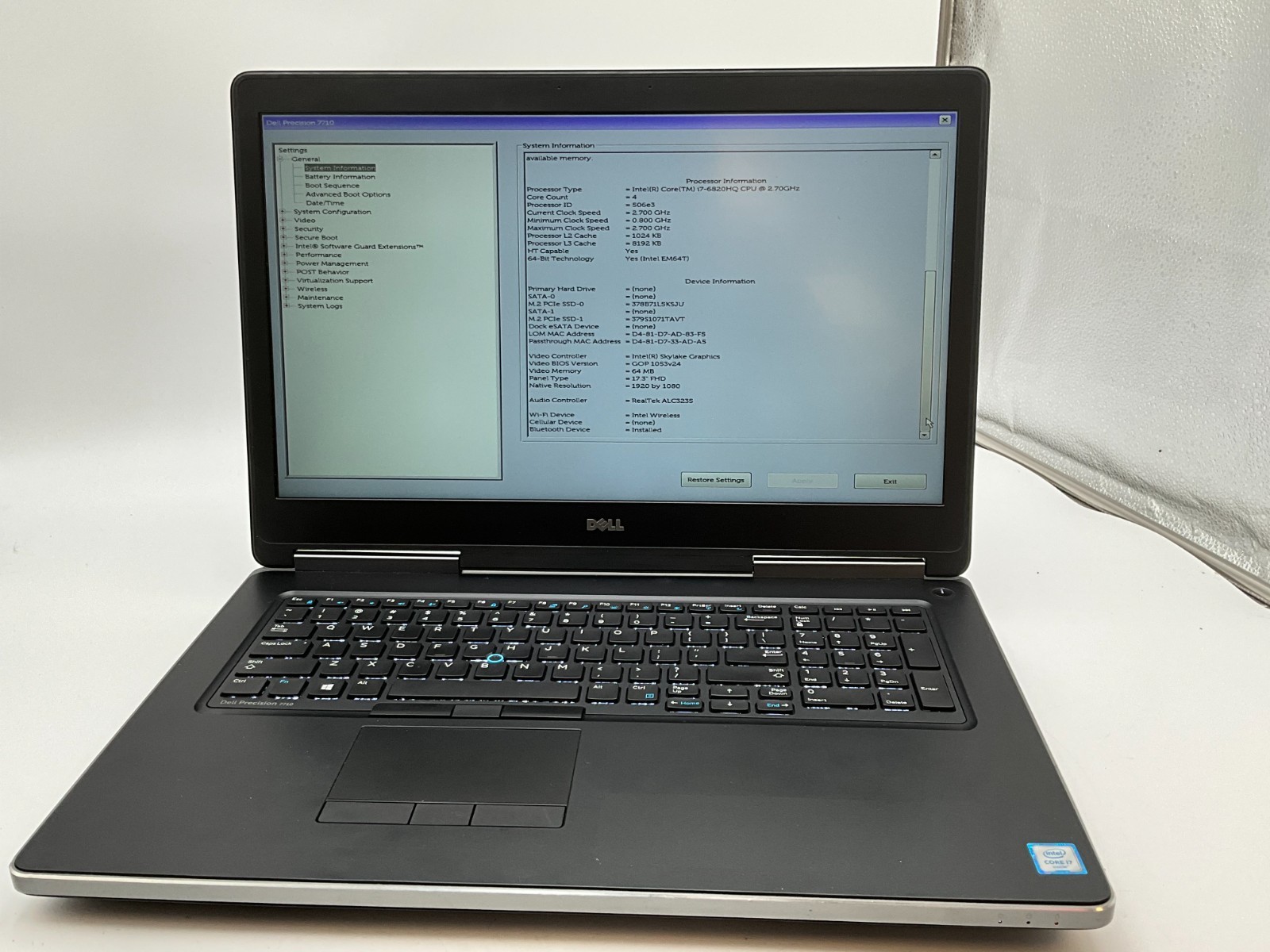 DELL Precision 7710 17.3″ i7-6820HQ 64gb 1tb/512gb M5000M Laptop 35292G2 no OS