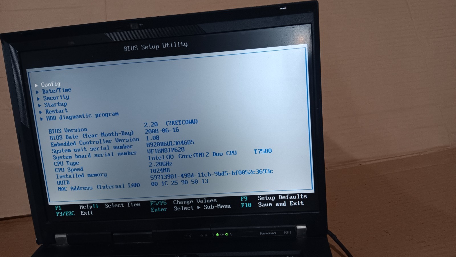 Lenovo ThinkPad R61 Laptop Intel C2D T7500 @ 2.20 GHz, 15.4″ LCD Screen 8932