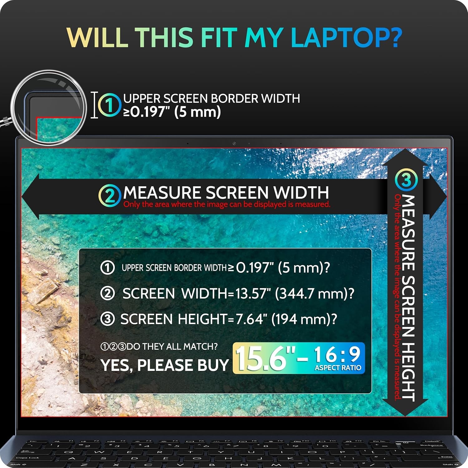 Magnetic Laptop Privacy Screen 15.6 inch for 16:9 Computer Monitor, Anti Glare S
