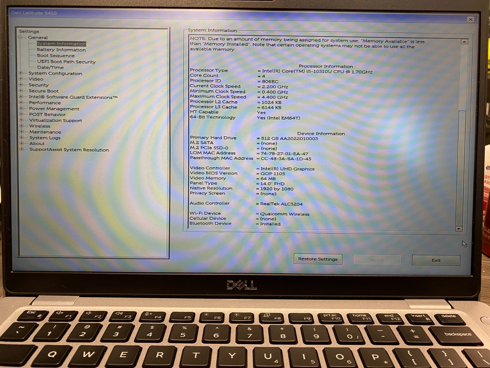 Dell Latitude 5410 14″ Touchscreen i5-10310U 16GB DDR4 500GB SSD Win11H w/AC