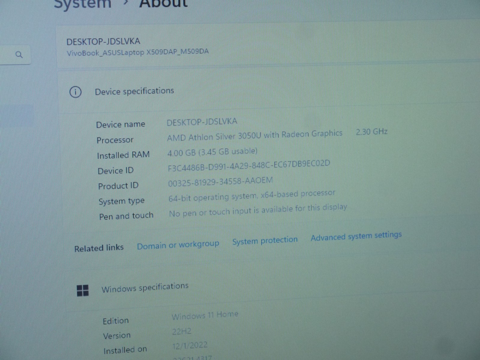 Asus Vivobook M509D 15.6″ Laptop – AMD Silver 3050U / 4GB / 1TB HDD / Win11