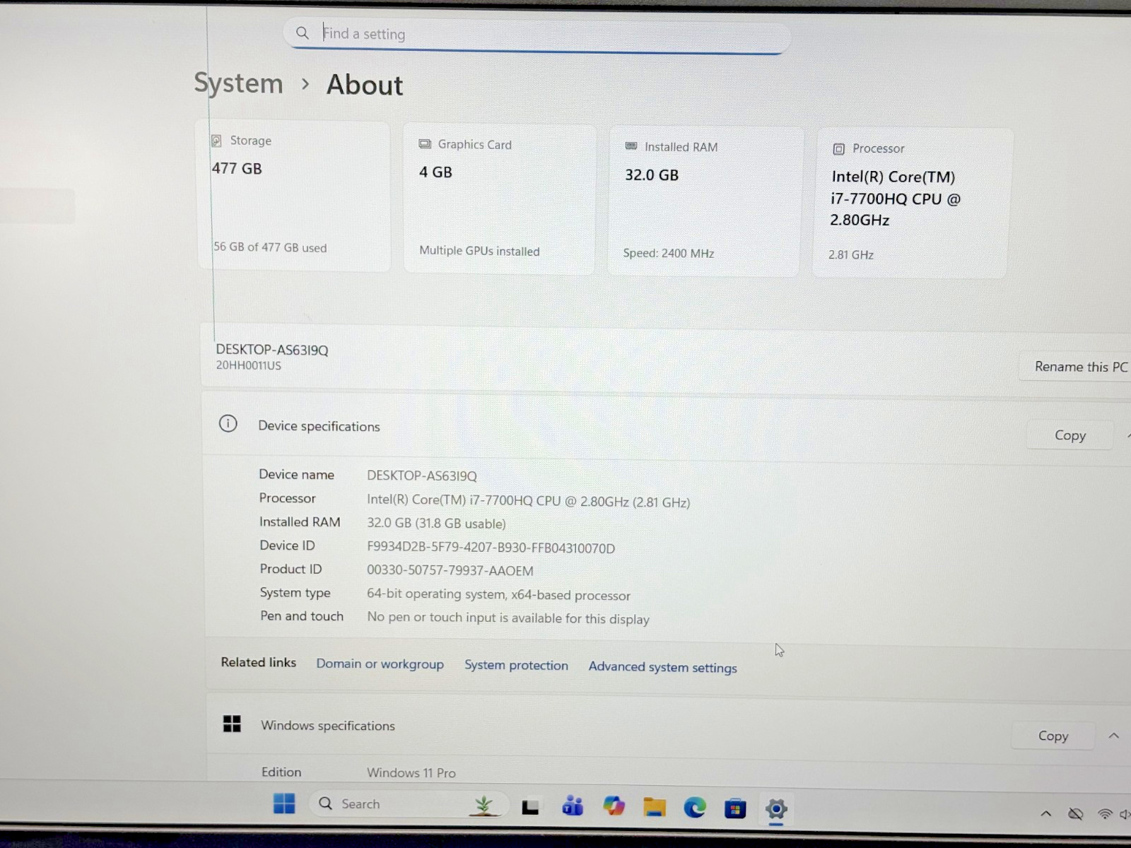 Lenovo Thinkpad P51 Intel i7-7750H 2.60GHz 32GB RAM 256GB SSD Windows 11 Pro BL*