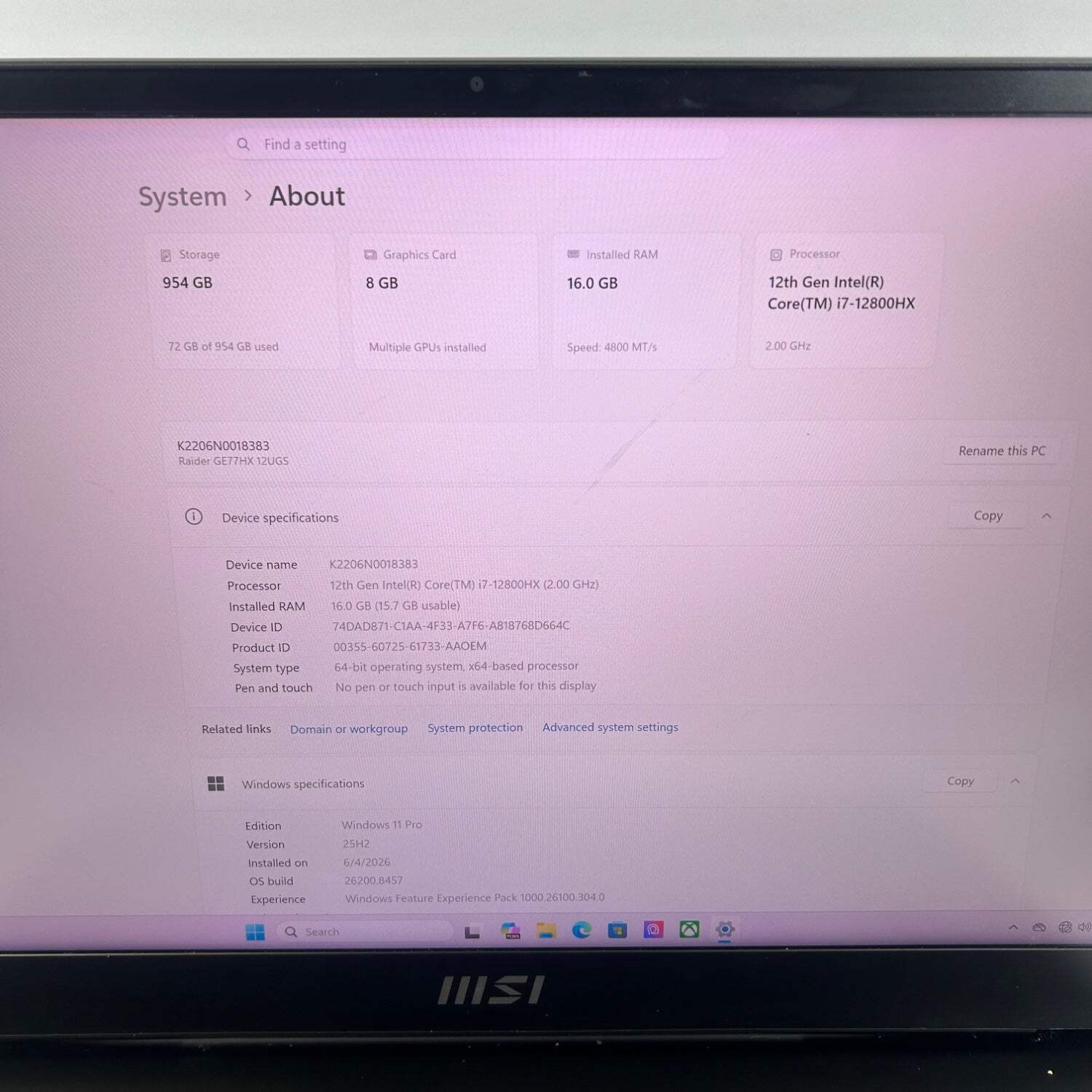 MSI Raider GE77 HX 12UGS 17.3″ i7-12800H 2.0GHz 16GB RAM 1TB SSD GeForce RTX 307