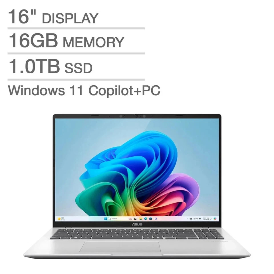 ASUS Vivobook 16 Copilot+ 16″ WUXGA Snapdragon X X126100 16GB 1TB SSD W11H SL