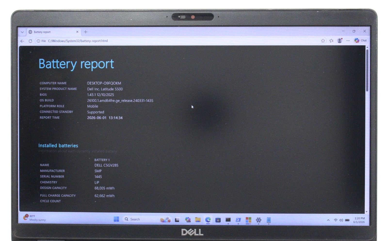 DELL LATITUDE 5500 15.6″ 1.6GHz i5-8265U 256GB SSD 8GB RAM Win 11 Pro ; 6181929