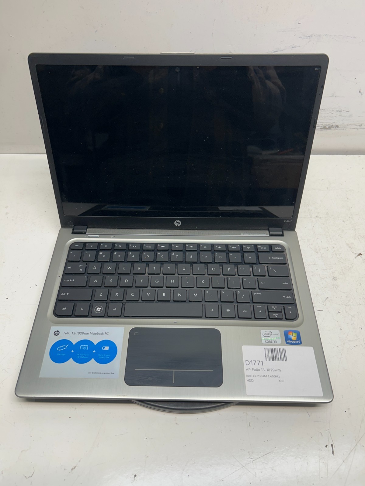 HP Folio 13-1029wm Intel i3-2367M 1.40GHz NO RAM NO HDD NO BAT – FOR PARTS