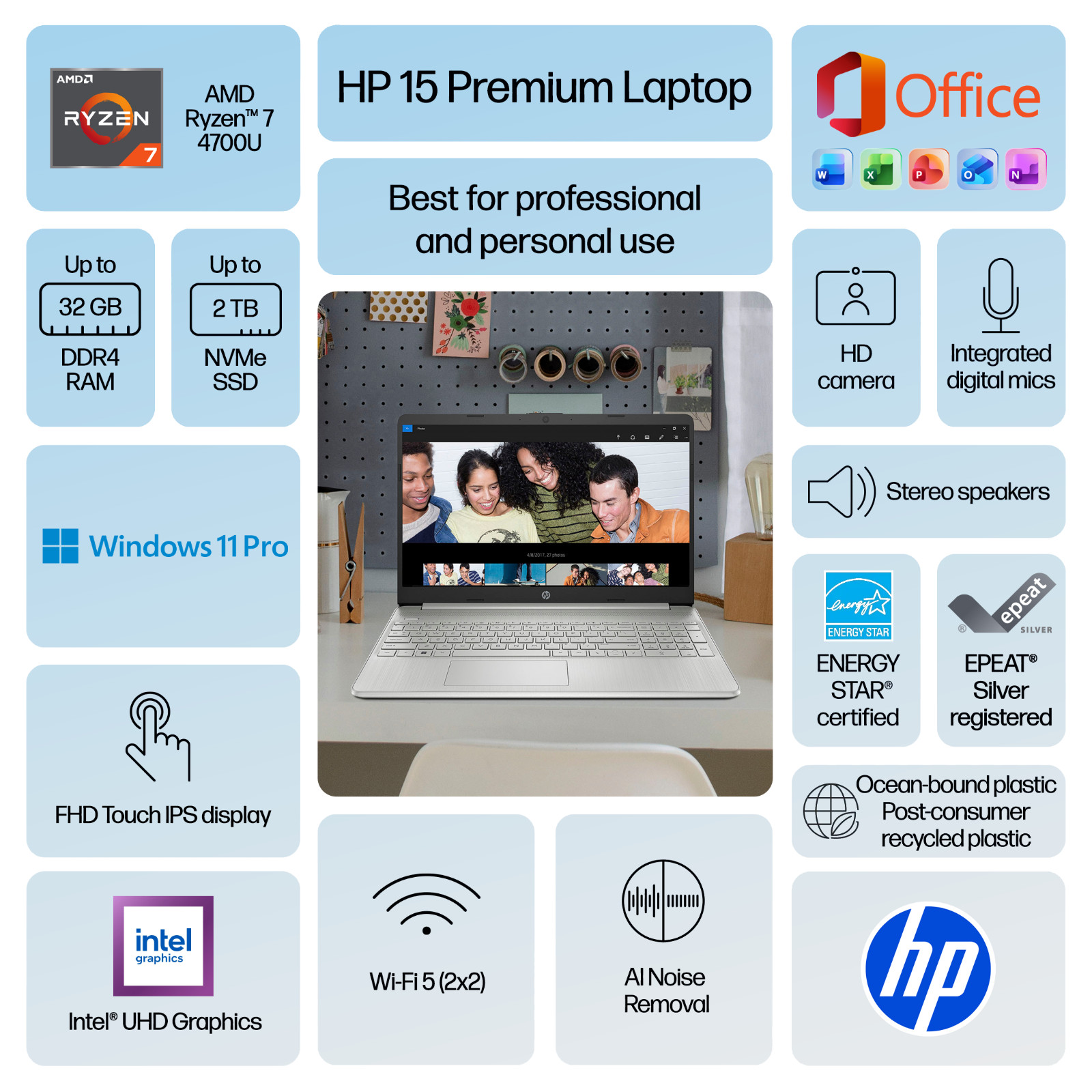 HP Laptop Notebook 15.6″ FHD Touch AMD Ryzen 7 Up to 32GB RAM 2TB SSD Win 11 Pro