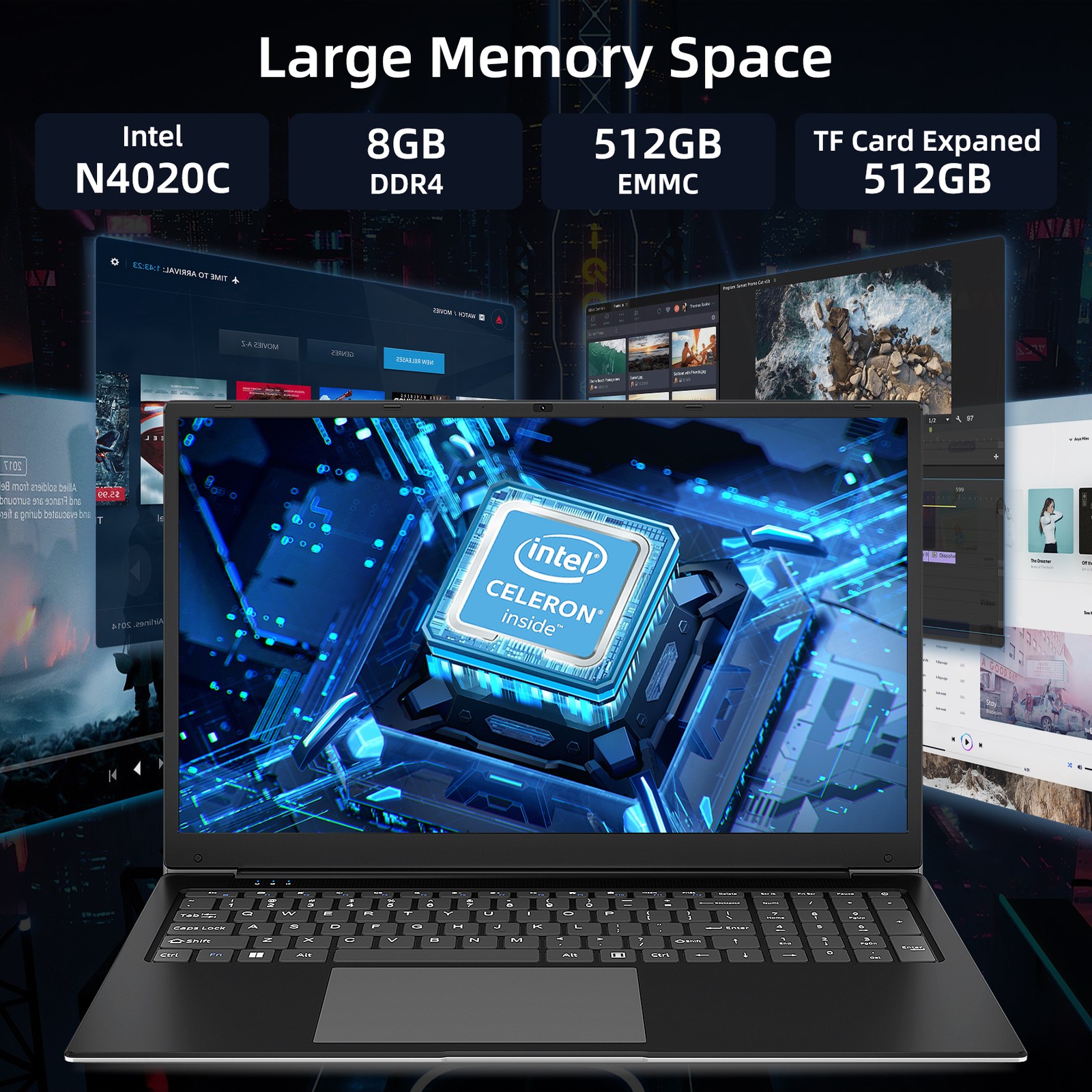 SGIN 17.3″ Laptop 8000mAh 8GB RAM 512GB SSD Notebook 1920×1280 IPS Full HD