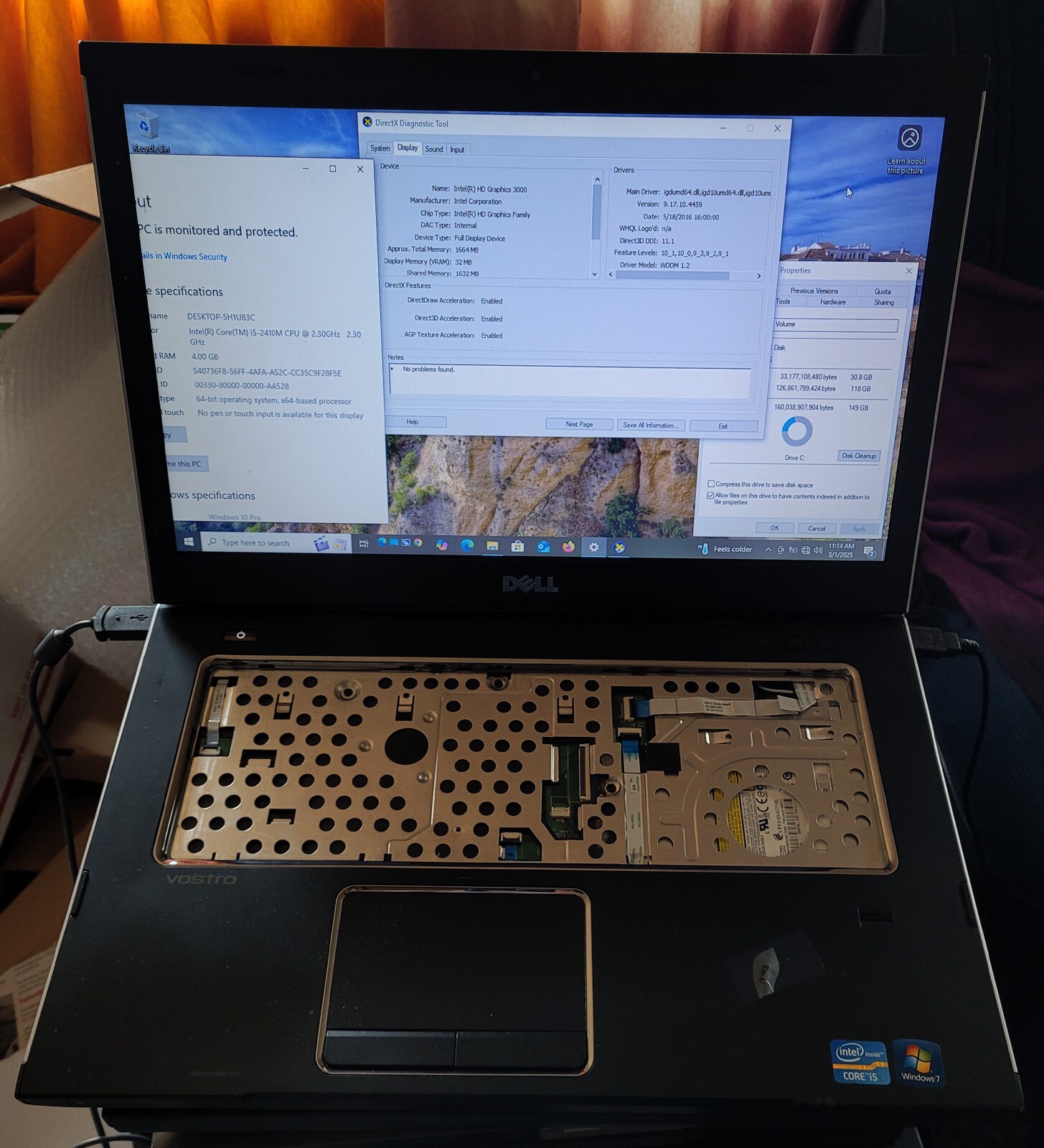 Dell Vostro 3550 15.5” / Intel Core i5-2410M 2.30GHz 4GB 160GB – Works – PlsRead