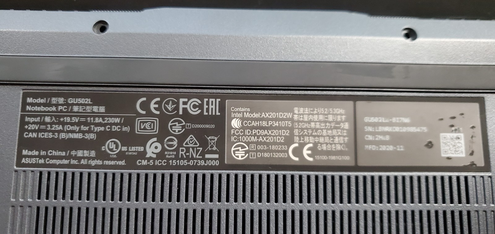 Asus ROG Zephyrus M GU502G Laptop i7-9th Gen No SSD/RAM/AC/Doesn’t Boot