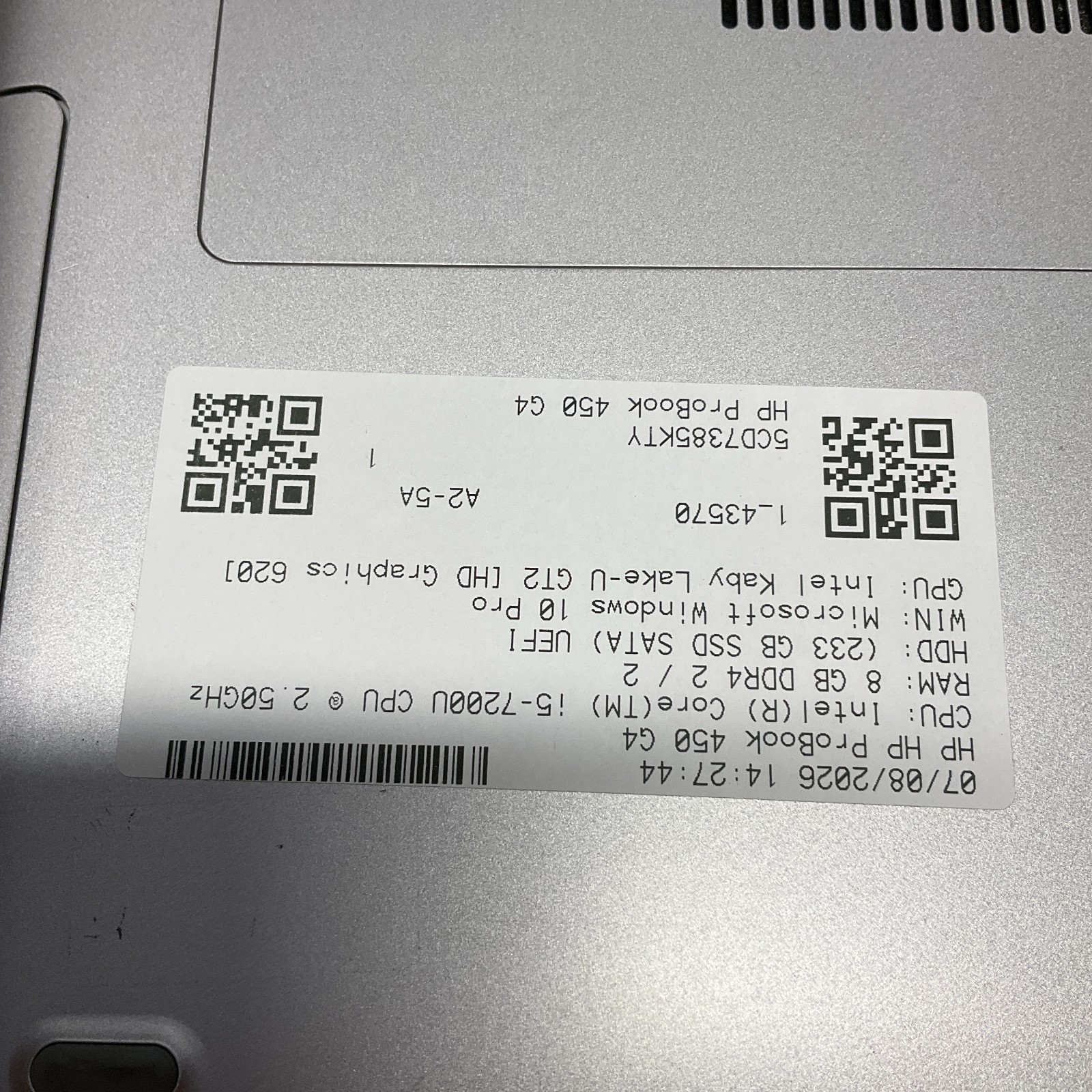 HP ProBook 450 G4 15.6″ i5-7200U 2.50 GHz 8GB 256GB SSD Windows 10 Pro Laptop