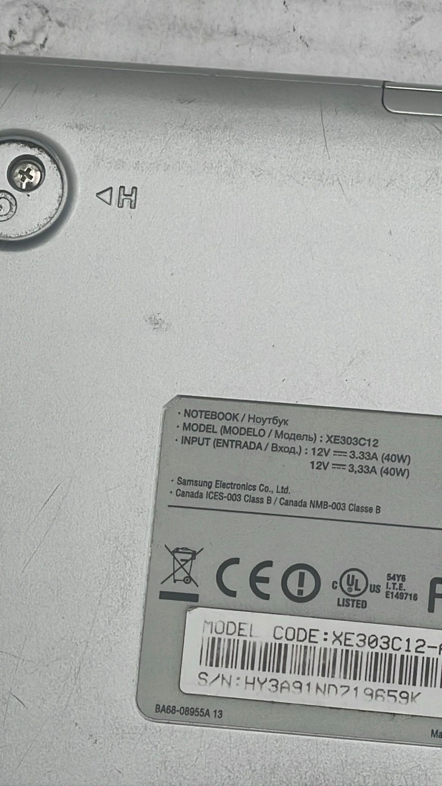 Samsung Chromebook XE303C12-A01US SN HY3A91ND719659K 11.6″Laptop