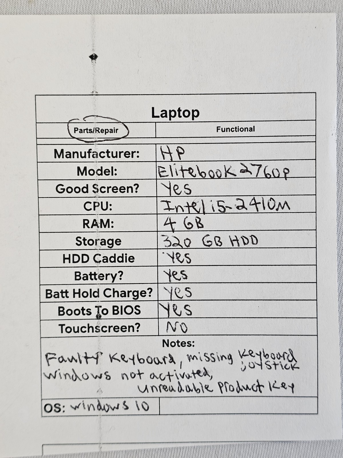 HP EliteBook 2760p Laptop – Intel i5-2410m – 4GB RAM – Parts/Repair – READ